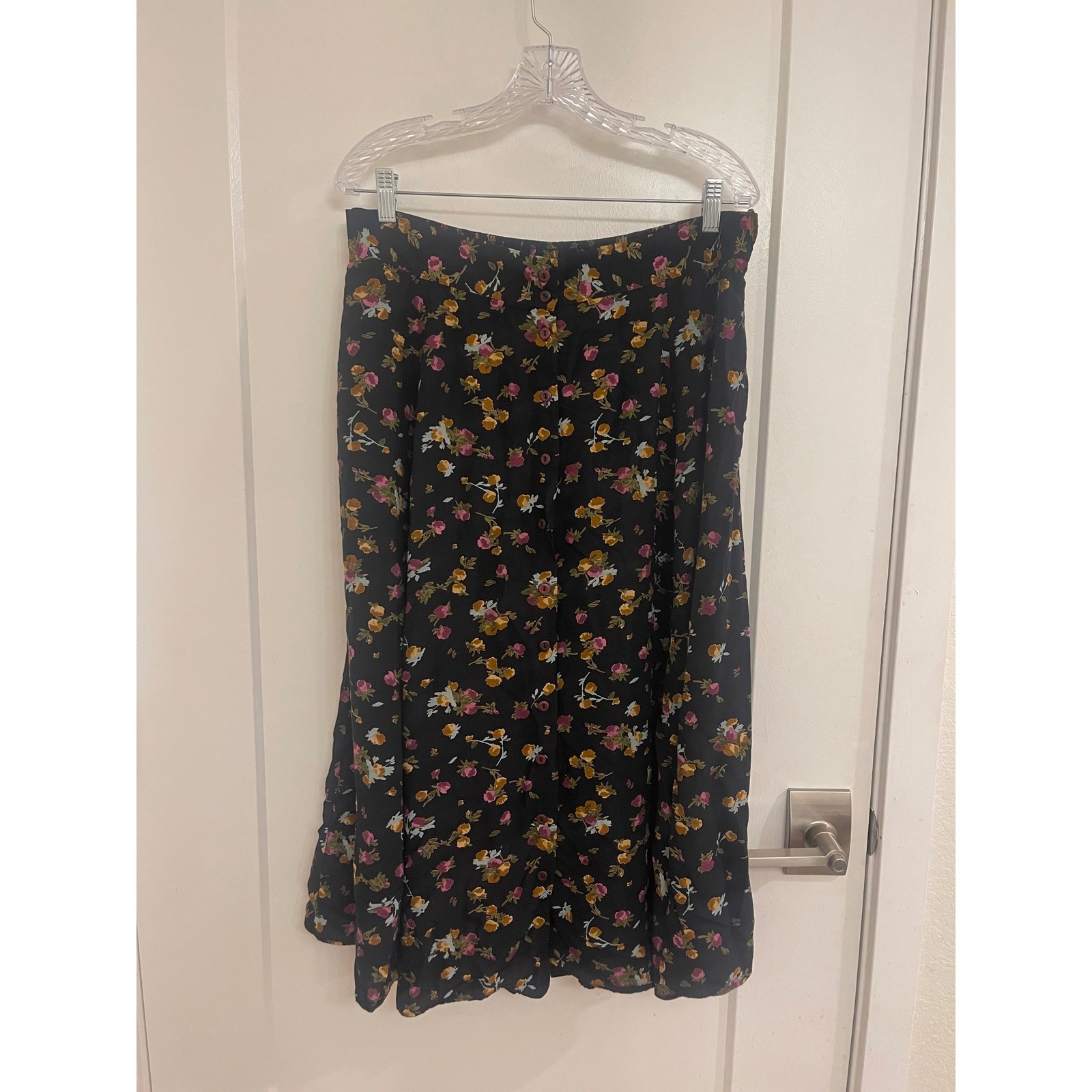 Vintage Kathryn Deene Floral Midi Skirt Front Button Cottagecore GrandmaCore