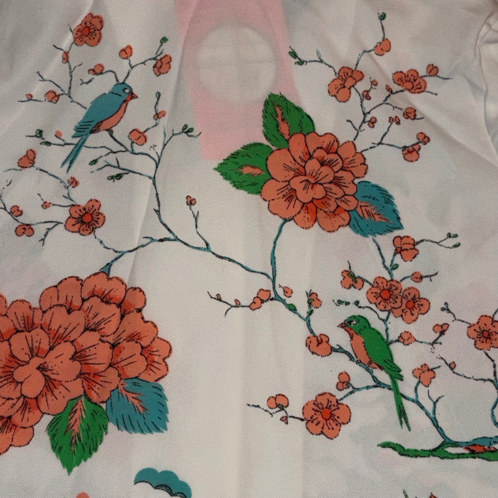 NWT Vintage Graff Californiawear Floral Bird Chinoiserie Button Up Top Large