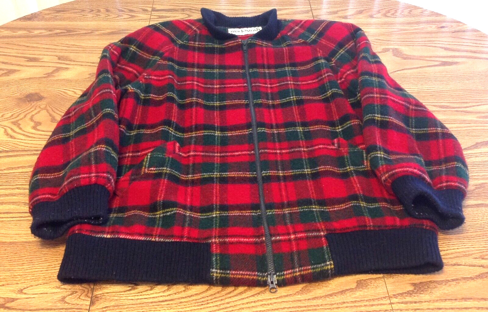 Mackintosh New England Red Tartan Plaid Jacket Wool Nylon Zip Women’s 14