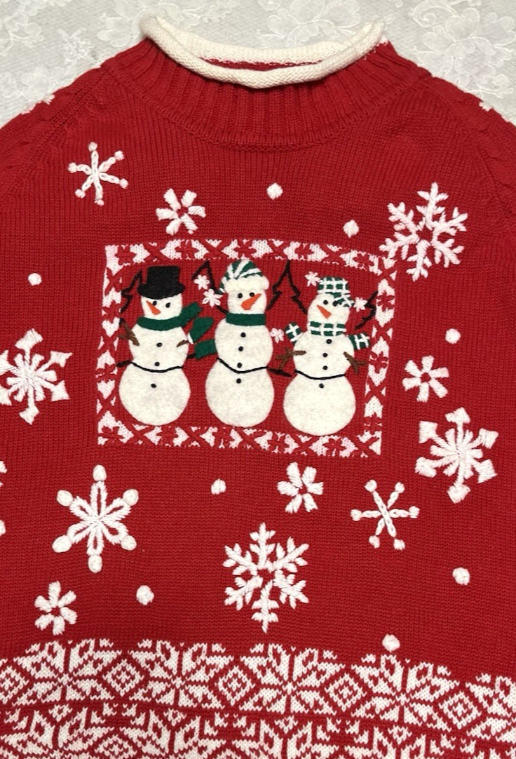 Vintage Michael Simon Embroidered Applique Christmas Snowman Sweater size Medium