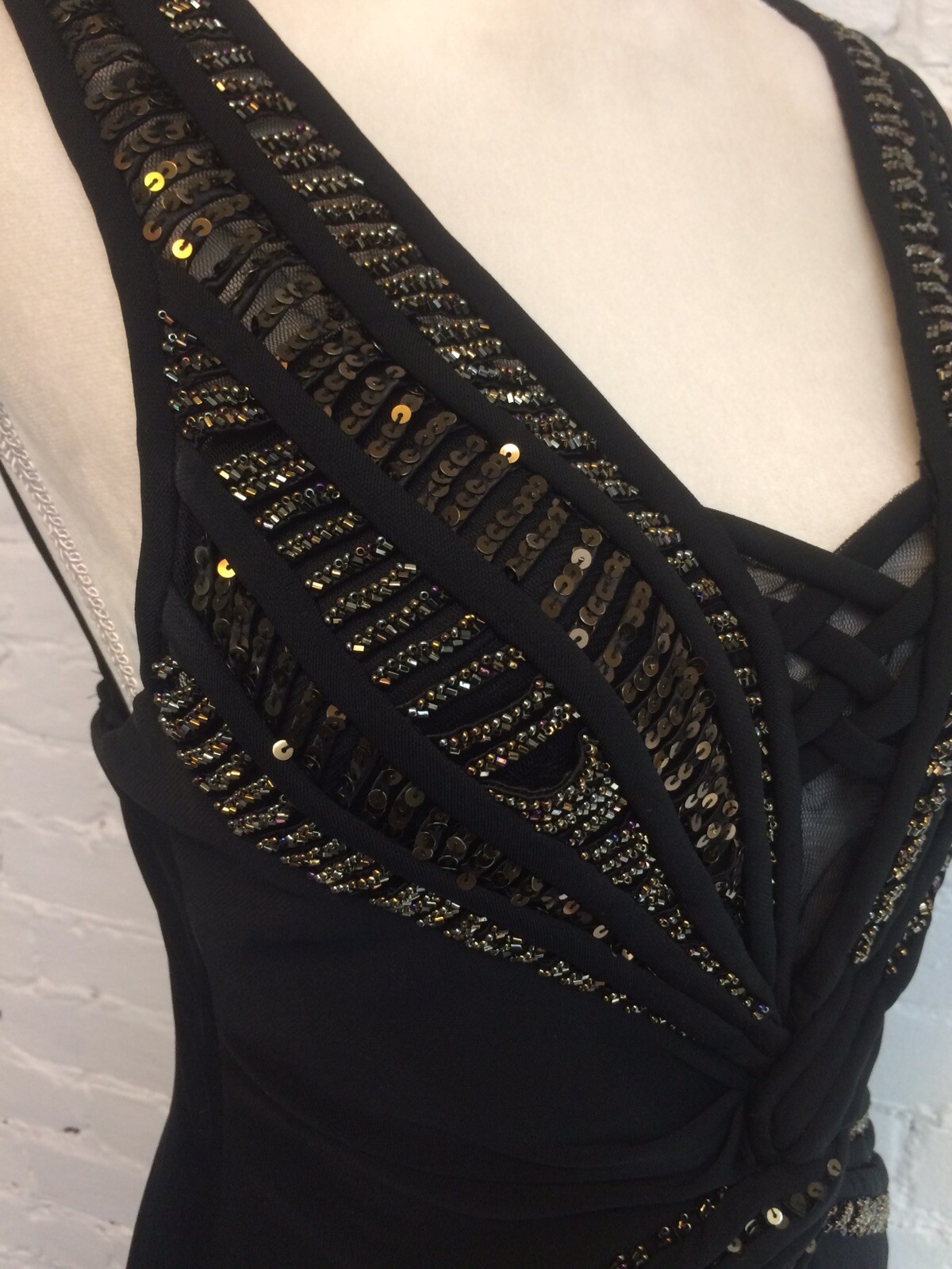 Janine VTG 90s beaded Bodycon gown black small Evening Prom Y2K