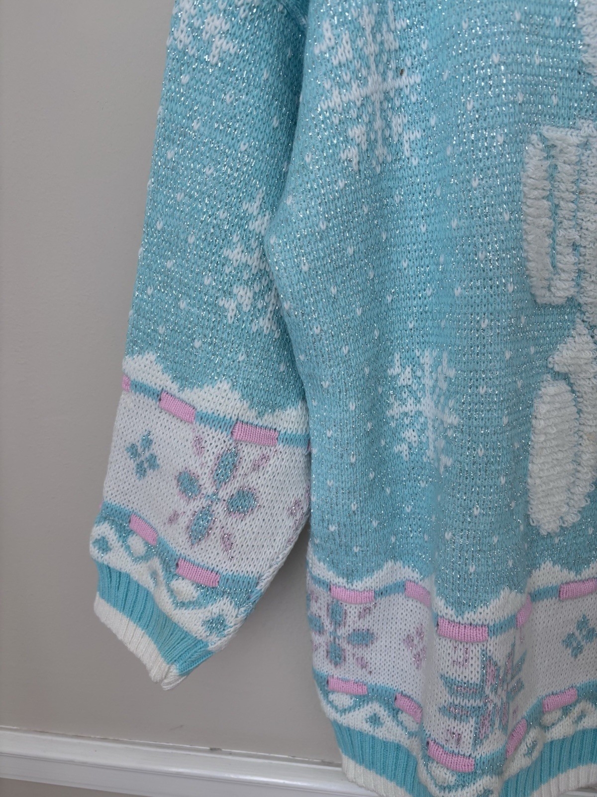 Vintage Arielle Womens Size L Teddy Bear Sweater Pastel Green Pink Grandmacore
