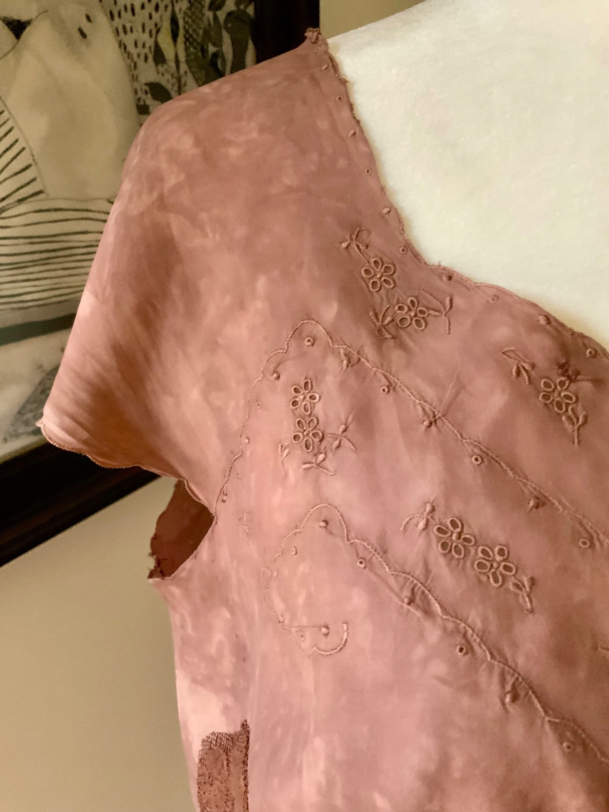 1930s Hand Dyed Silk Dress | Artistically Restored Vintage Lace Appliqué Dress