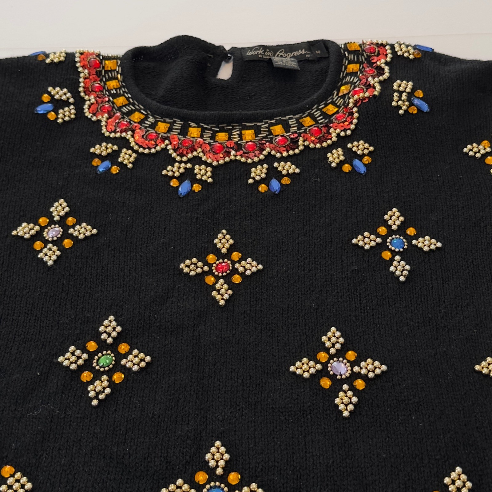 Work in Progress Gladys Bagley Vintage Beaded Silk Angora Sweater Black Medium