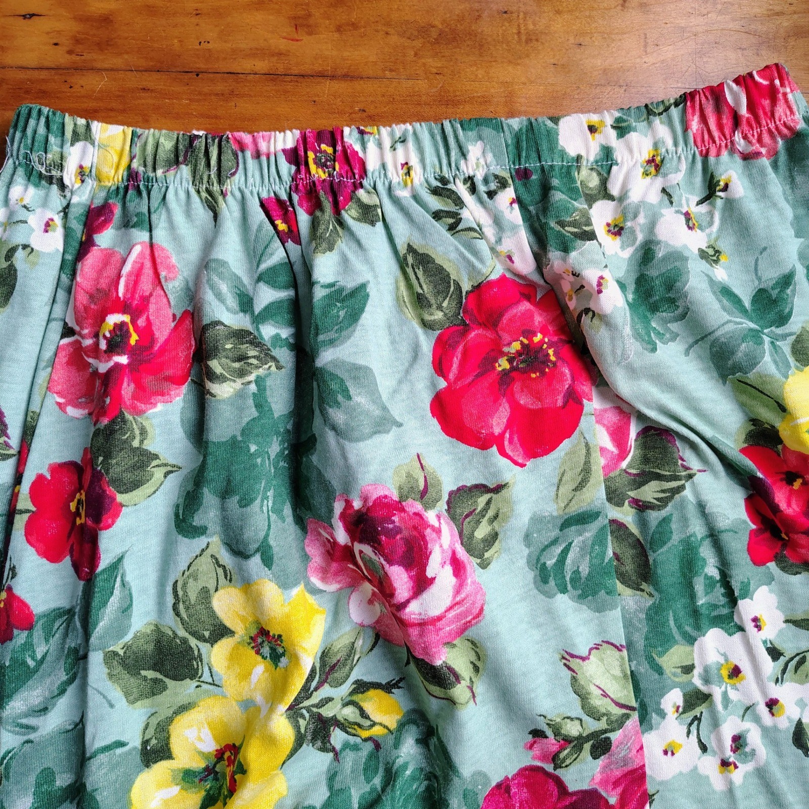 Vintage Floral 2 Piece Skirt Set Sage Green Red Yellow Made in USA romantic L