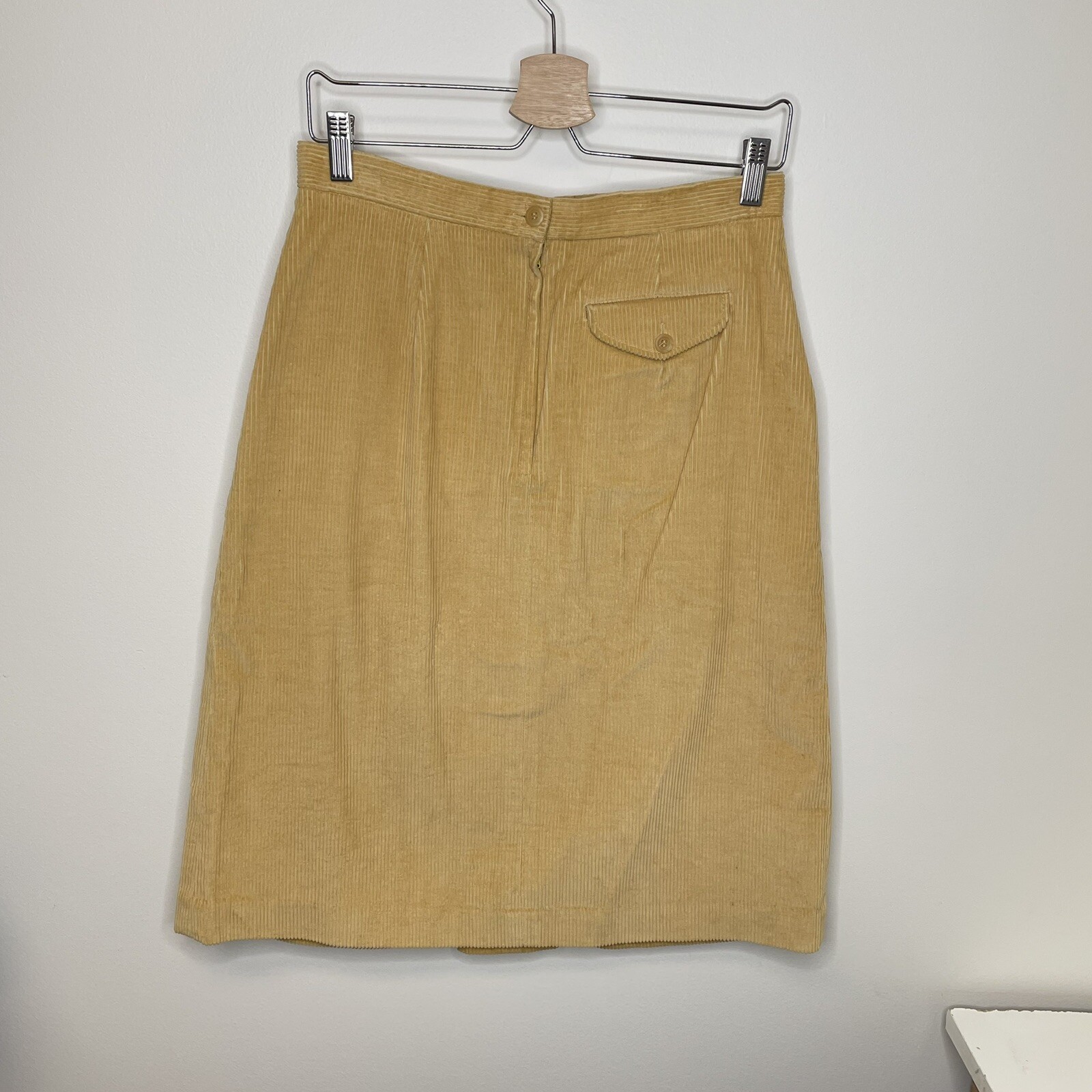 Vintage Picket & Post Corduroy A Line Skirt 14 Petite Pockets Beige Knee Japan