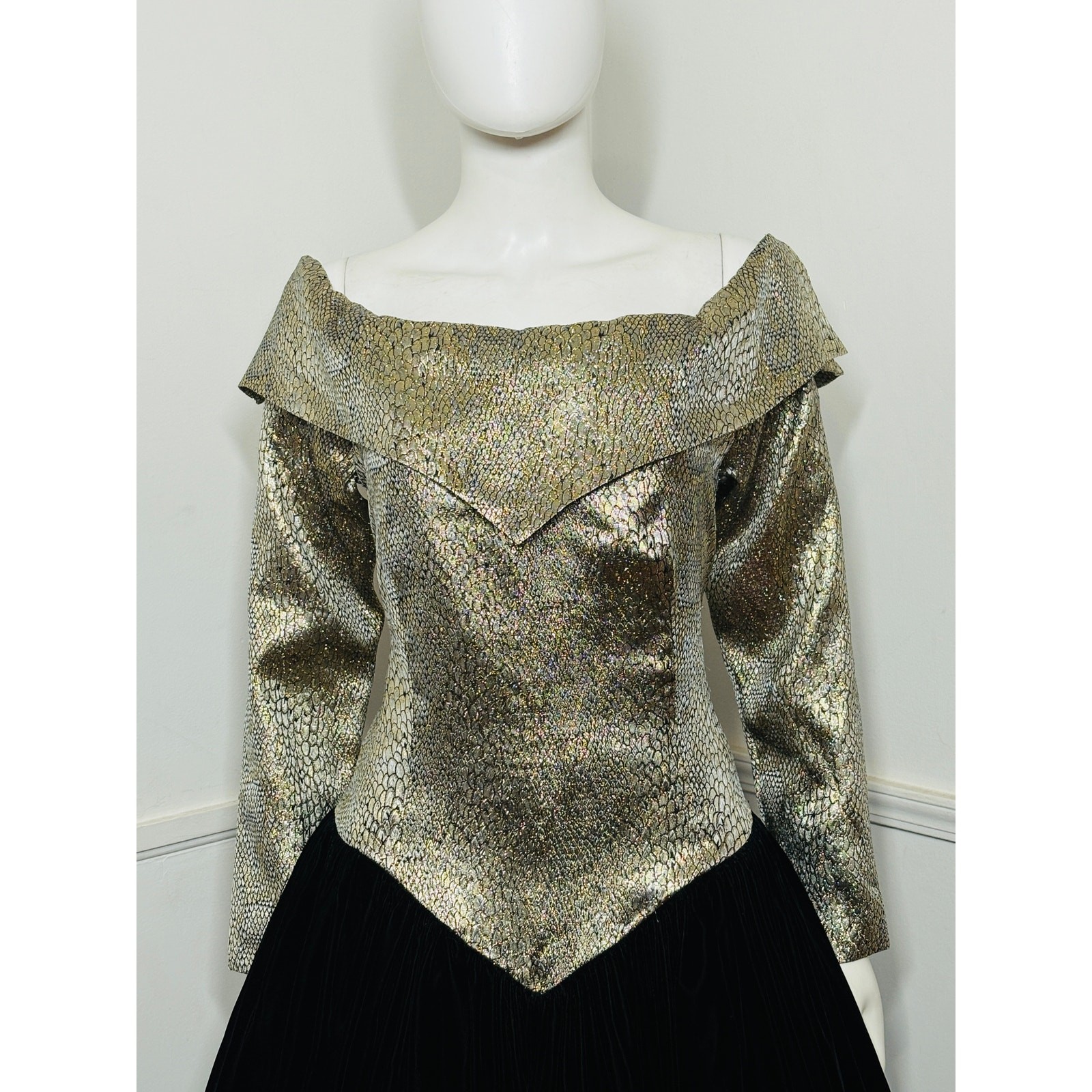 Large 1980s Vintage Snake Print Brocade and Velvet Formal Gown