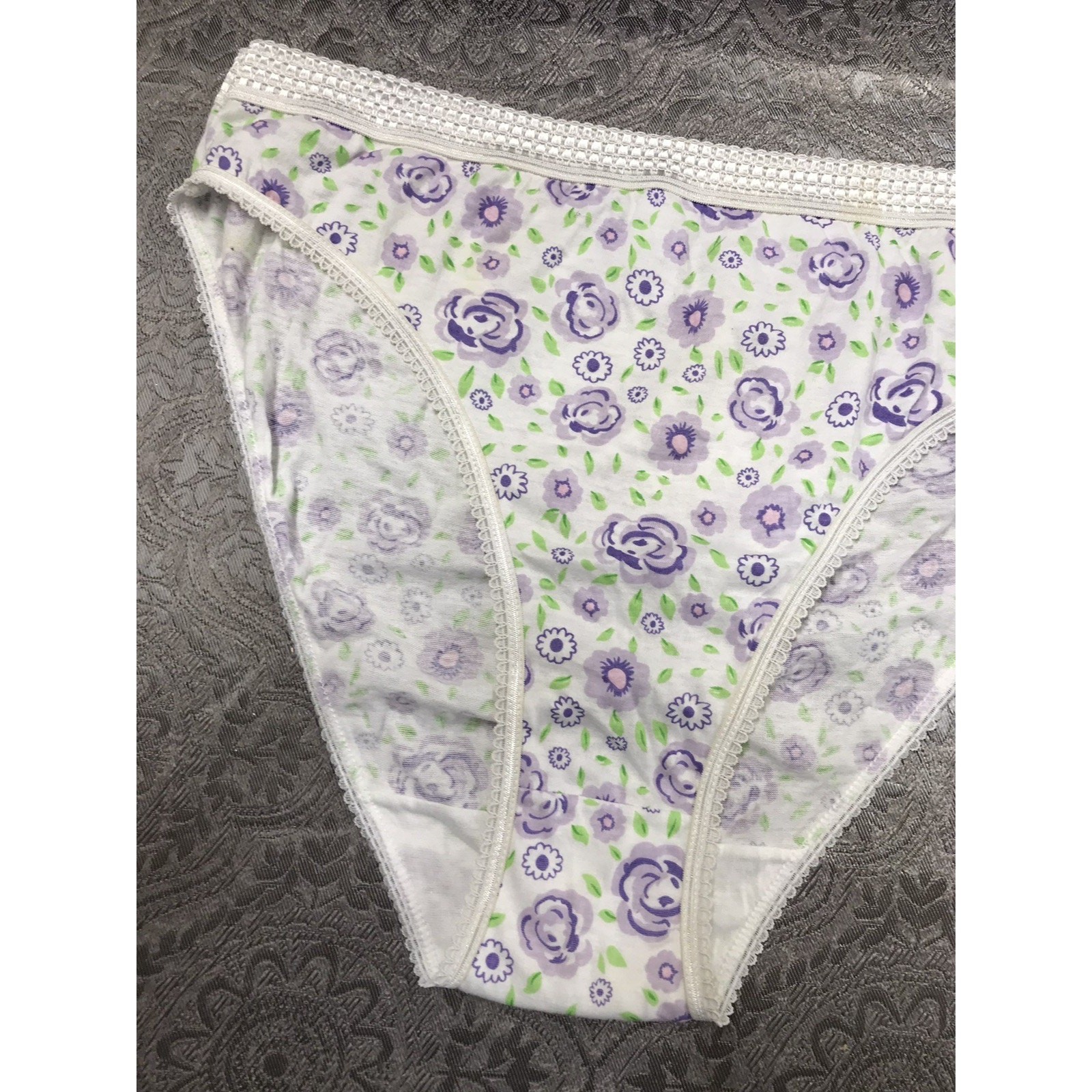 100% Floral Multicolor Cotton Panty Granny Brief High Waisted Size 9 Vintage