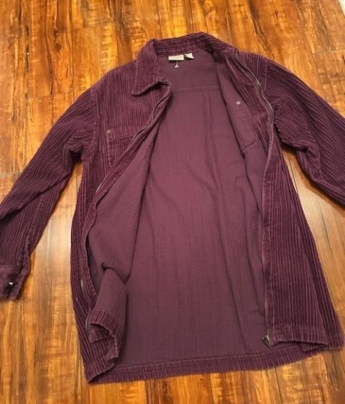 Crossroads VTG Unisex Tactical Corduroy Burgundy Zip-Front Shacket w/Pockets Sm