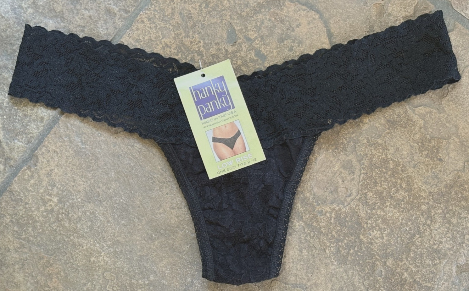 HANKY PANKY One Size Ebony BLACK Lace Cheeky Thong Panties NWT