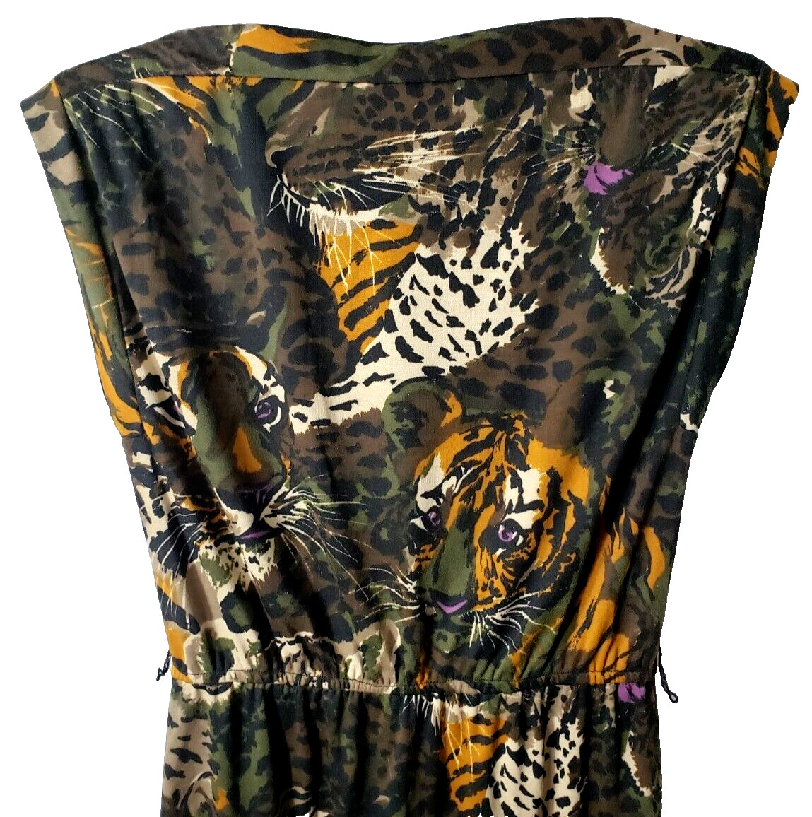 Vintage 70s Pinup Sheath Dress 7 Wiggle Tiger Jungle Camo Rockabilly Union USA