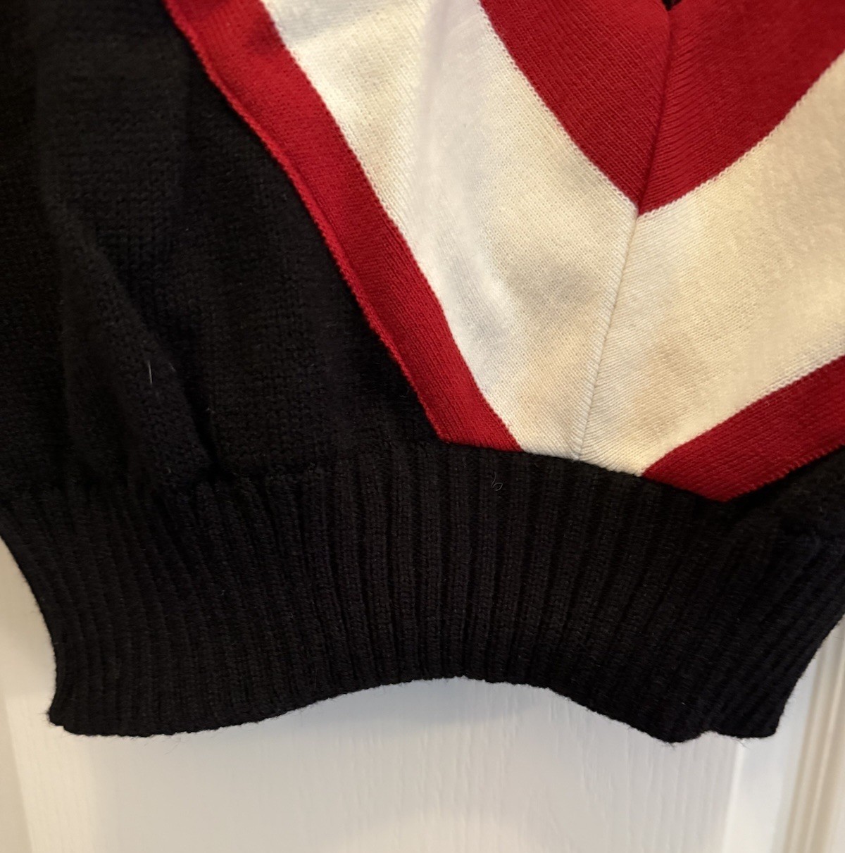 Vintage 70/80s CHEERLEADER Supply Co Cheer Sweater USA Black Scr Red White Sz 40