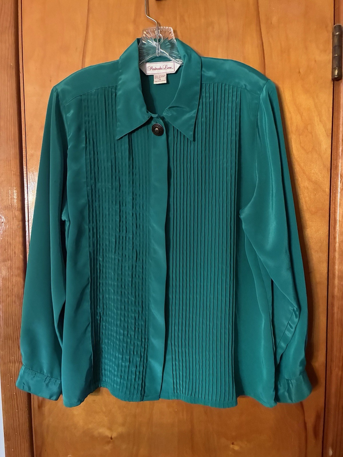 VTG Penbrooke Lane Green Pleated Front Long Sleeve Size 14