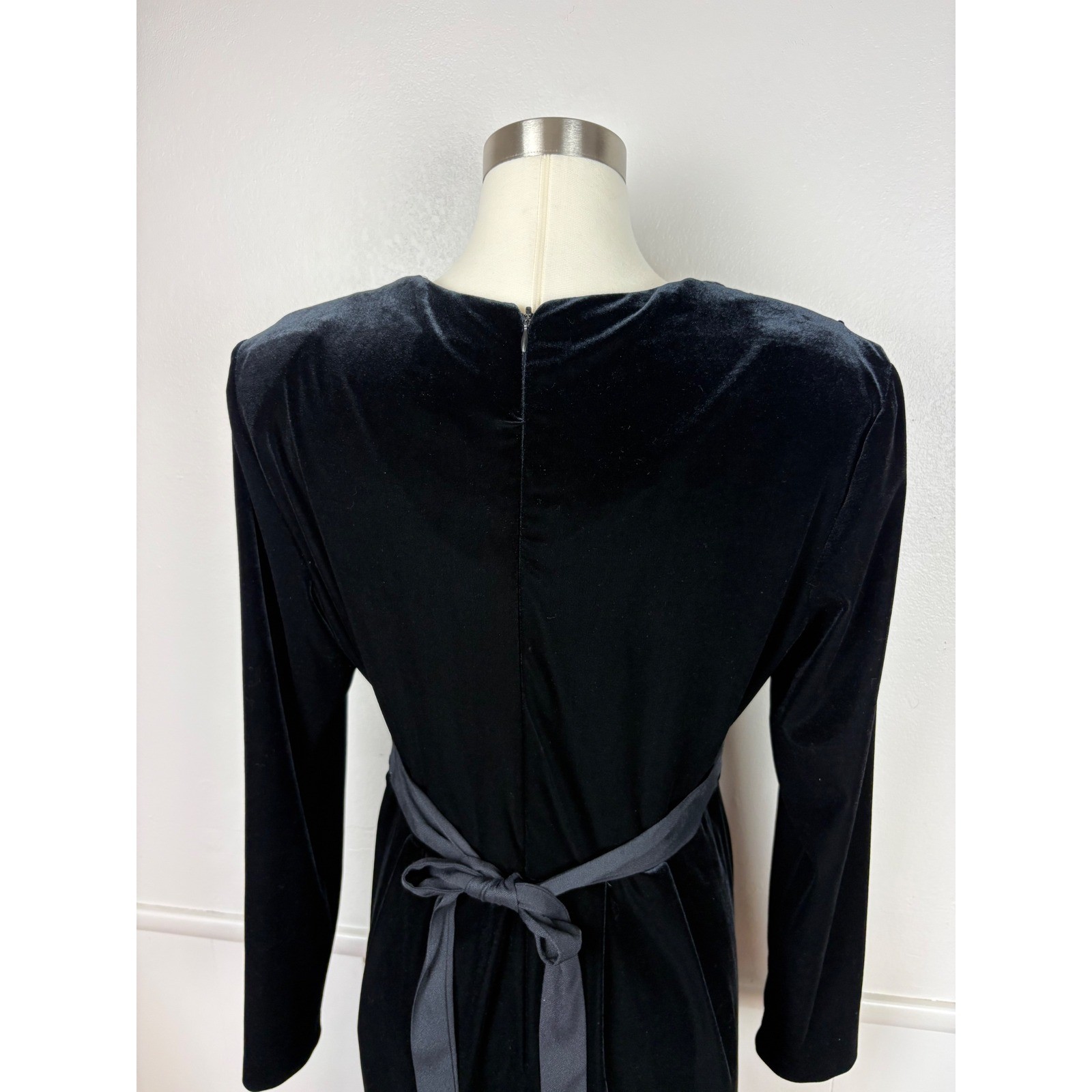 J.B.S. Ltd Vintage Velvet Midi Dress with Beaded Faux Vest Sz 12 Modest 80s 90s