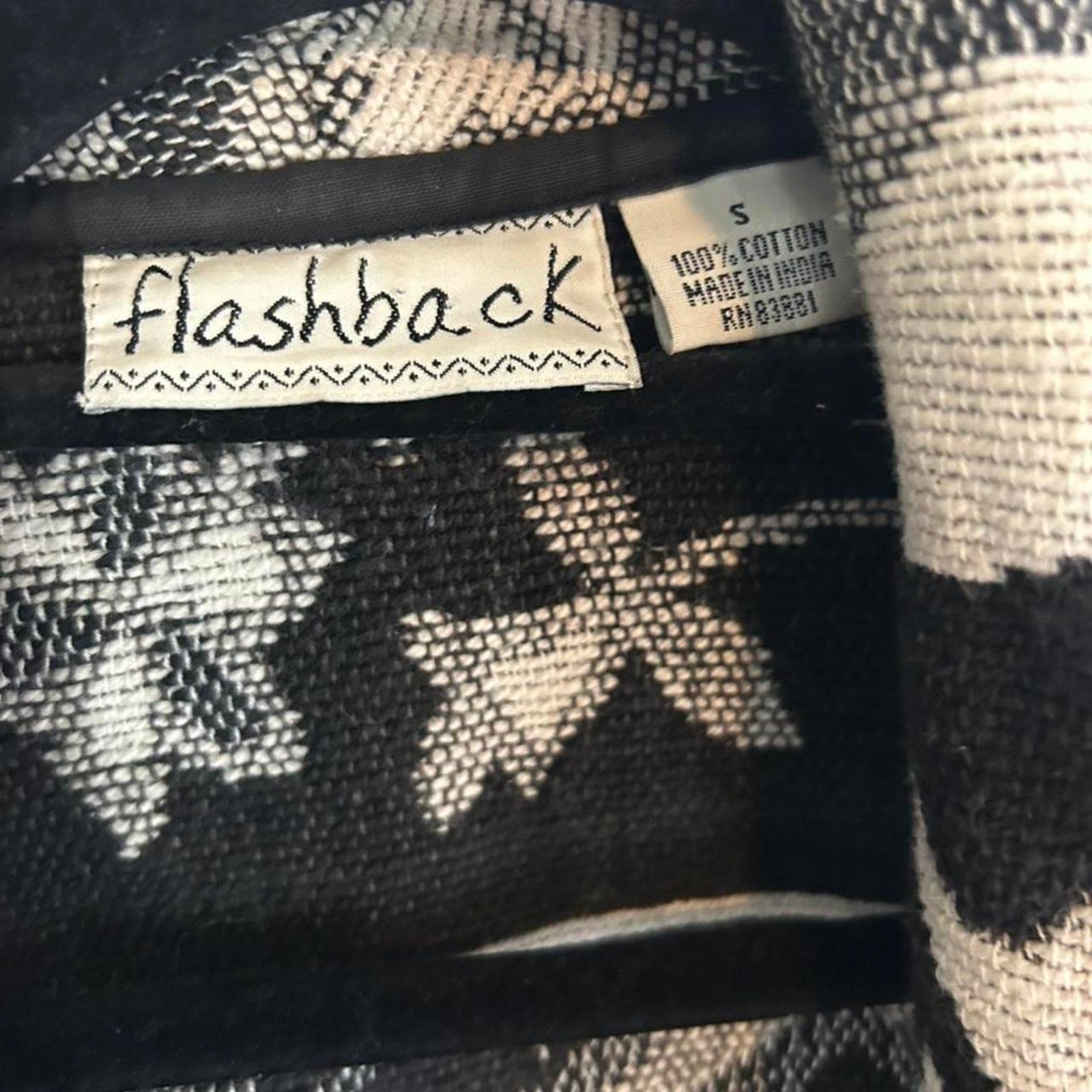 Flashback Vintage Cropped Tapestry Jacket Black Cream Camel Print Cotton Small