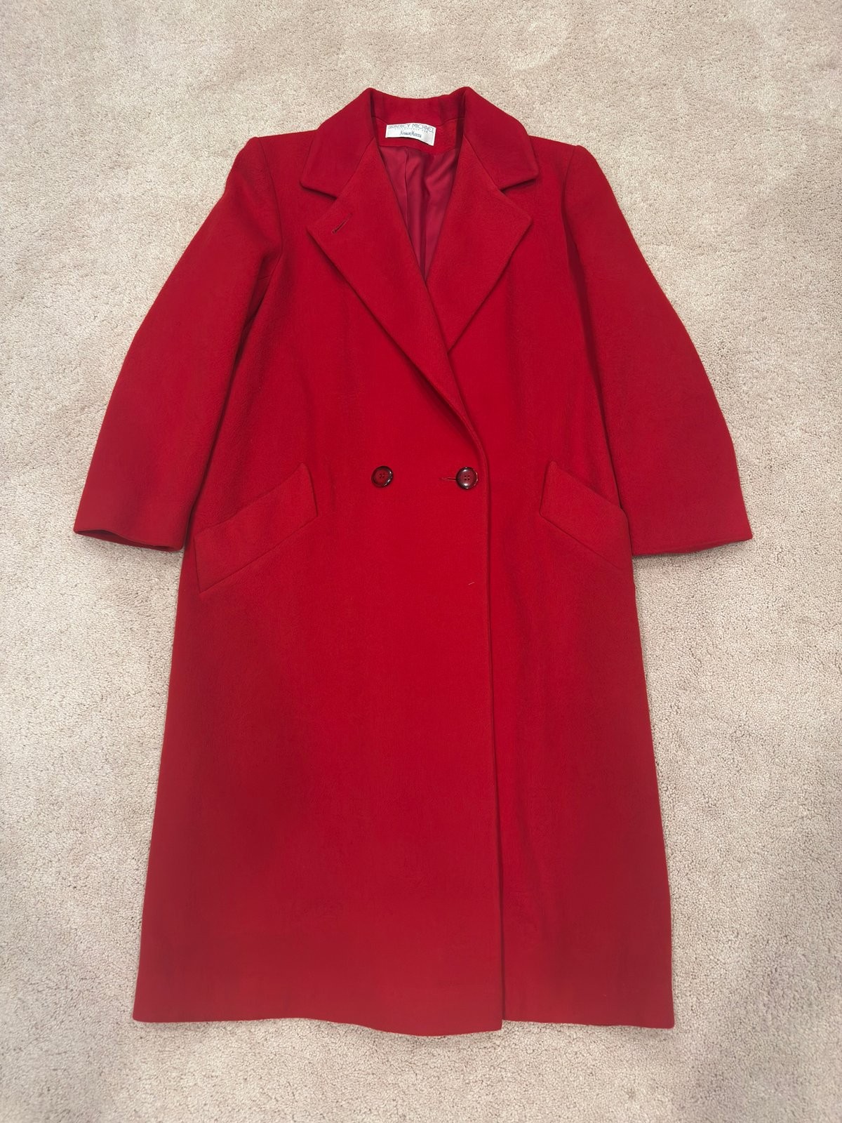 Vintage Neiman Marcus Bradley Michael Womens Red 100% Wool Topcoat Overcoat