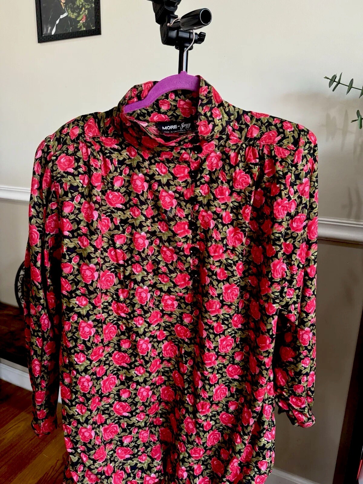 Vintage 80s Red Green Floral Grunge Boho Maxi Casual MORE JAZZ Dress Size 24