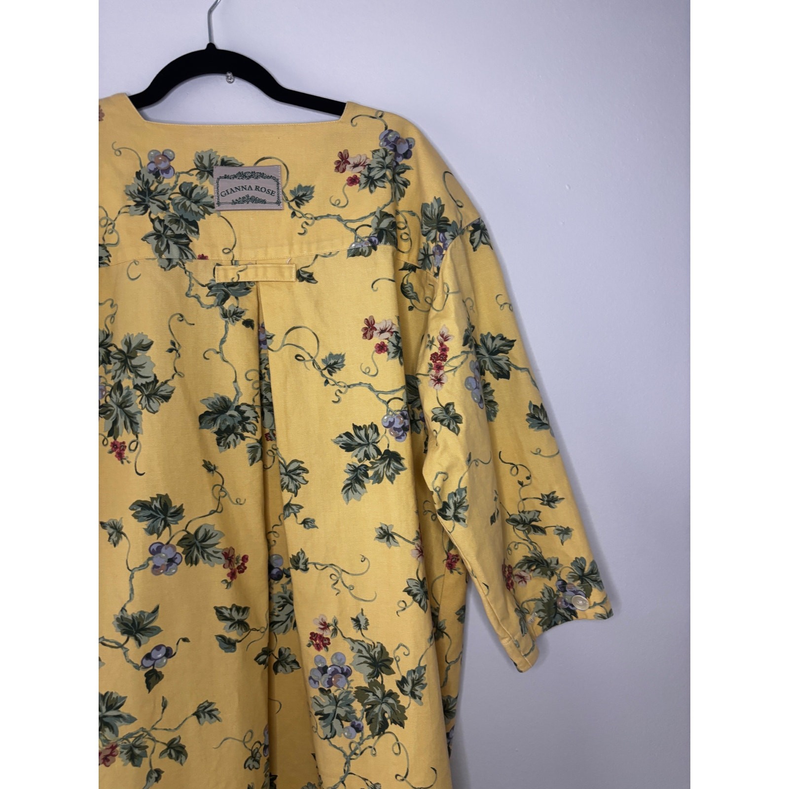 Vintage 1980s Gianna Rose Butter Yellow Floral Tunic Smock Chore Coat Artist S