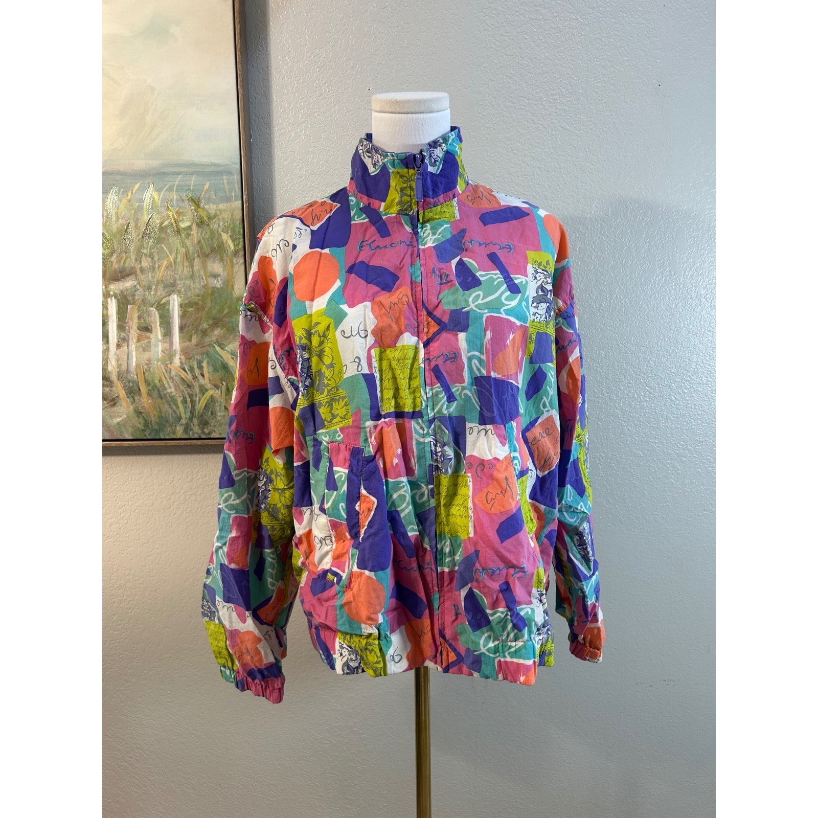 Vintage 90s Abstract Windbreaker Jacket Colorful Retro Size S