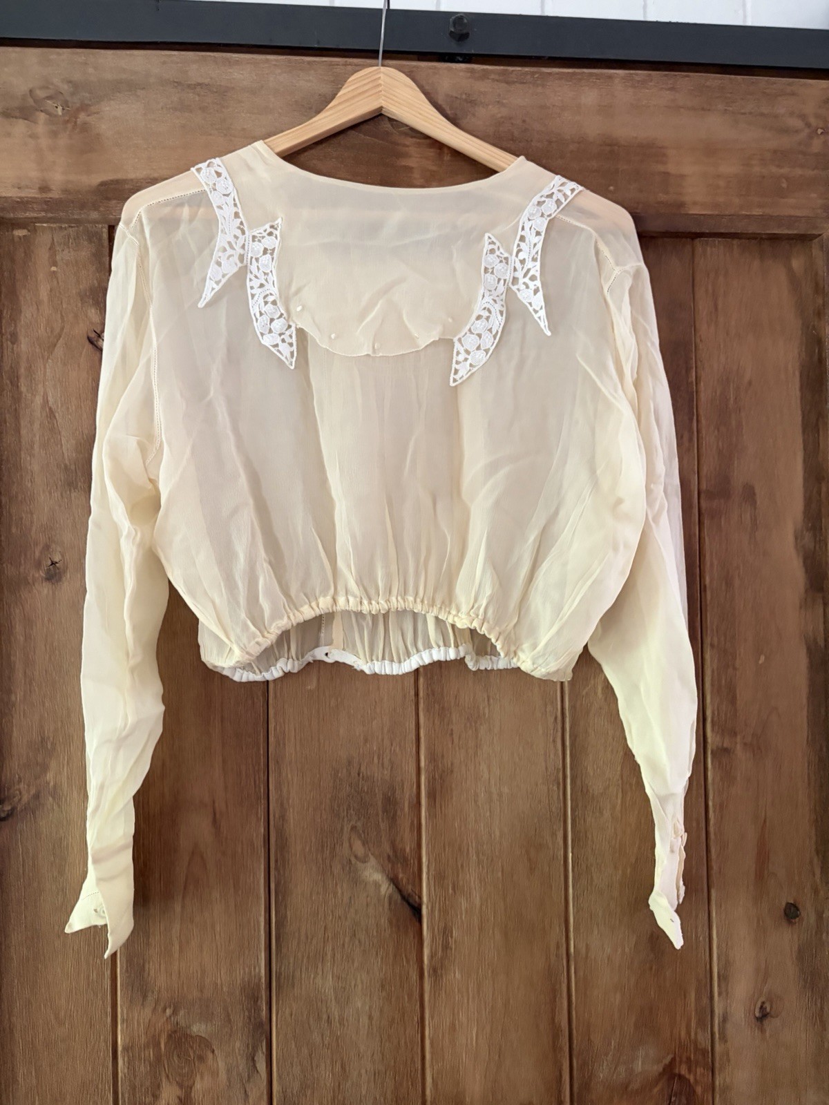 Antique 1920s Sheer Bed Jacket Boudoir Blouse Lace Embroidery Ivory Lingerie