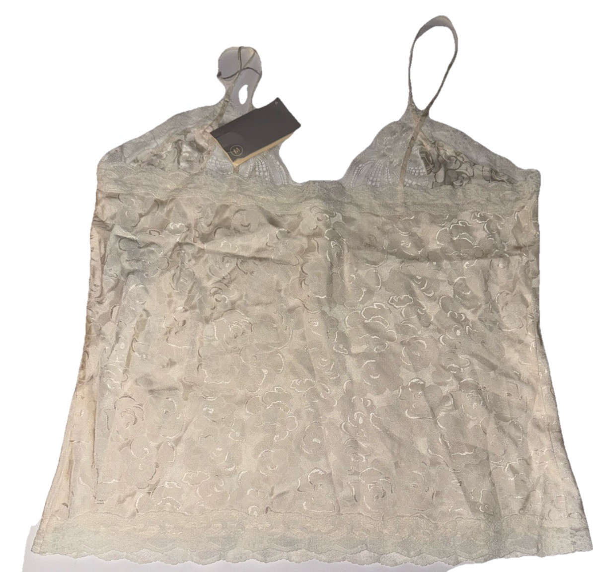 NWT SILK Erika Taylor 100% Silk Floral Lace Trim Camisole Top Ivory Sz M Y2K