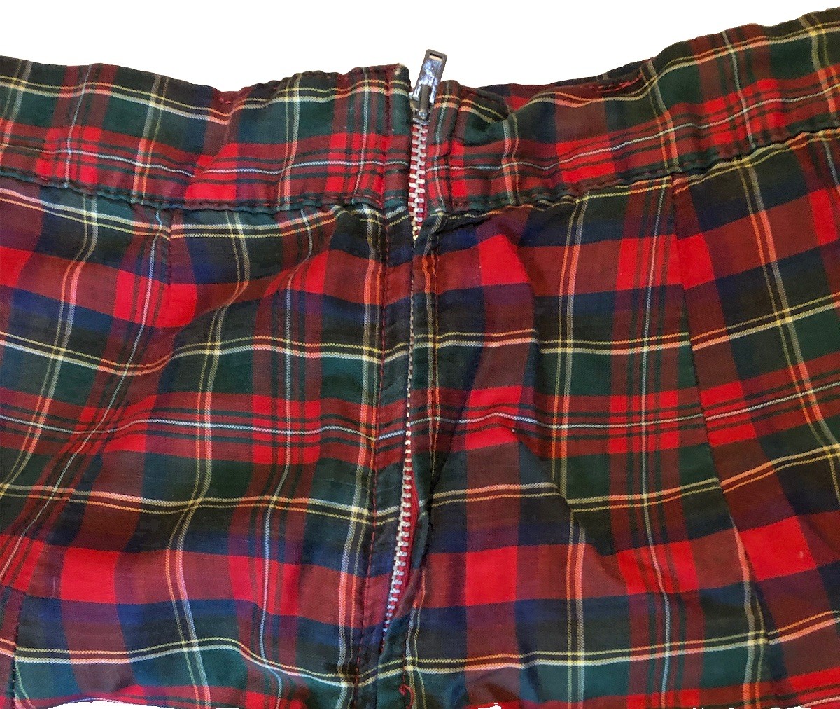 Vintage 1950s Red Plaid High Waist Shorts back Zip Rockabilly Pinup W27 H38