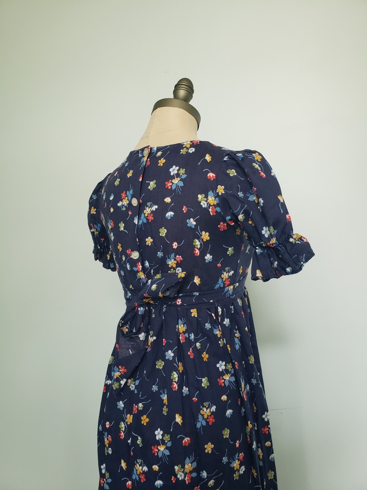 VTG 70s Spencer California Girl’s 14 Prairie Dress Maxi Blue Floral Puff Sleeve