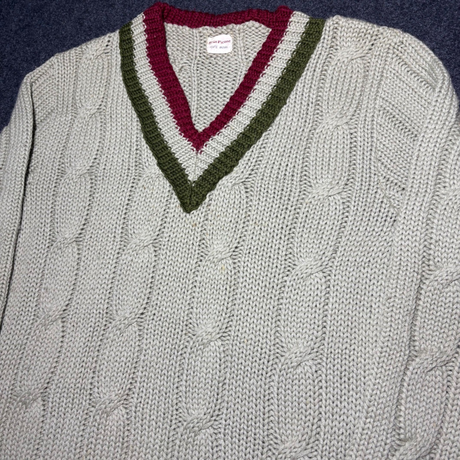 Vintage Evan Picone Sweater Cable Knit 100% Wool V-Neck Women’s Large 50’s 60’s