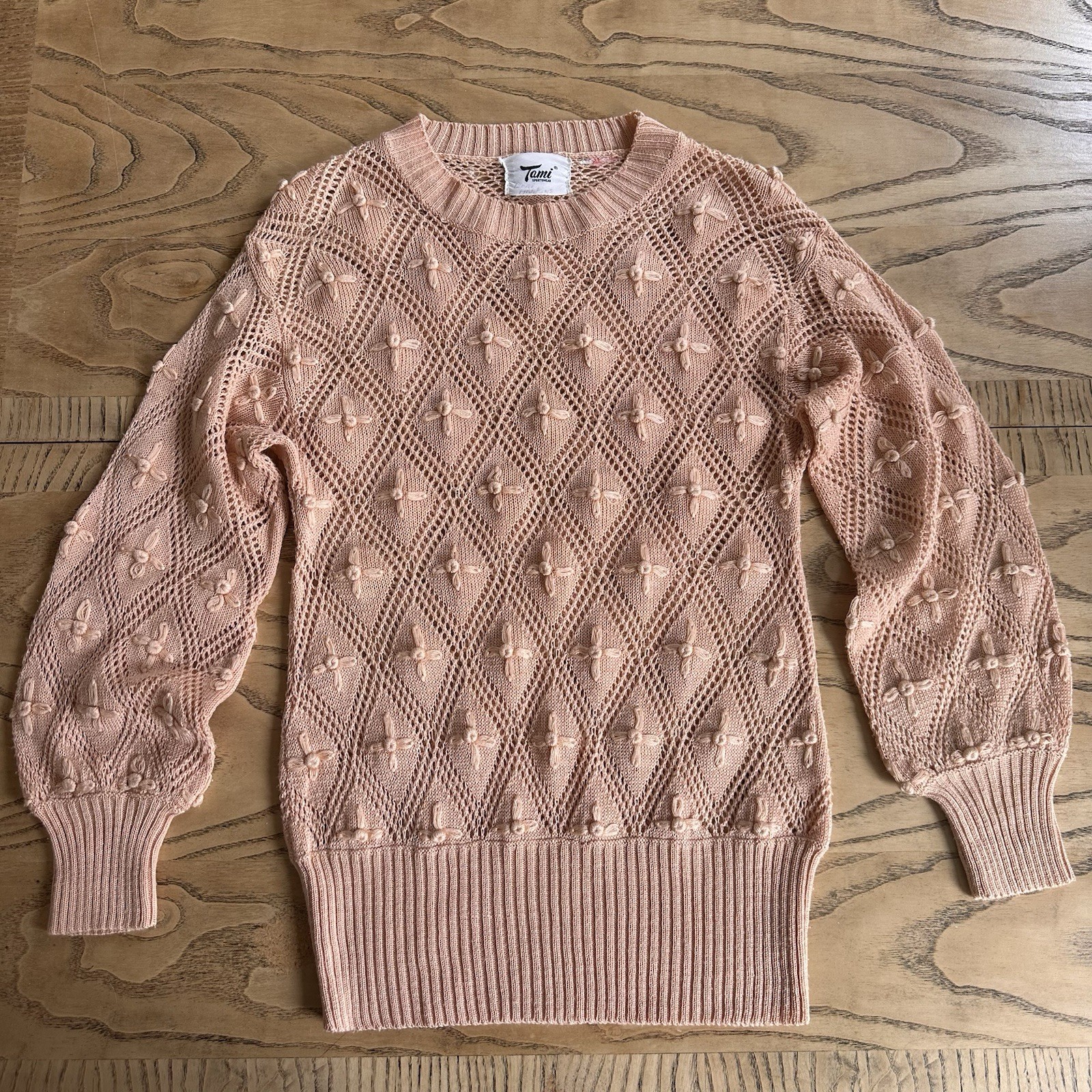 Vintage Cottagecore Knit Sweater TAMI Sportswear Sz S/M EUC Peach Pink