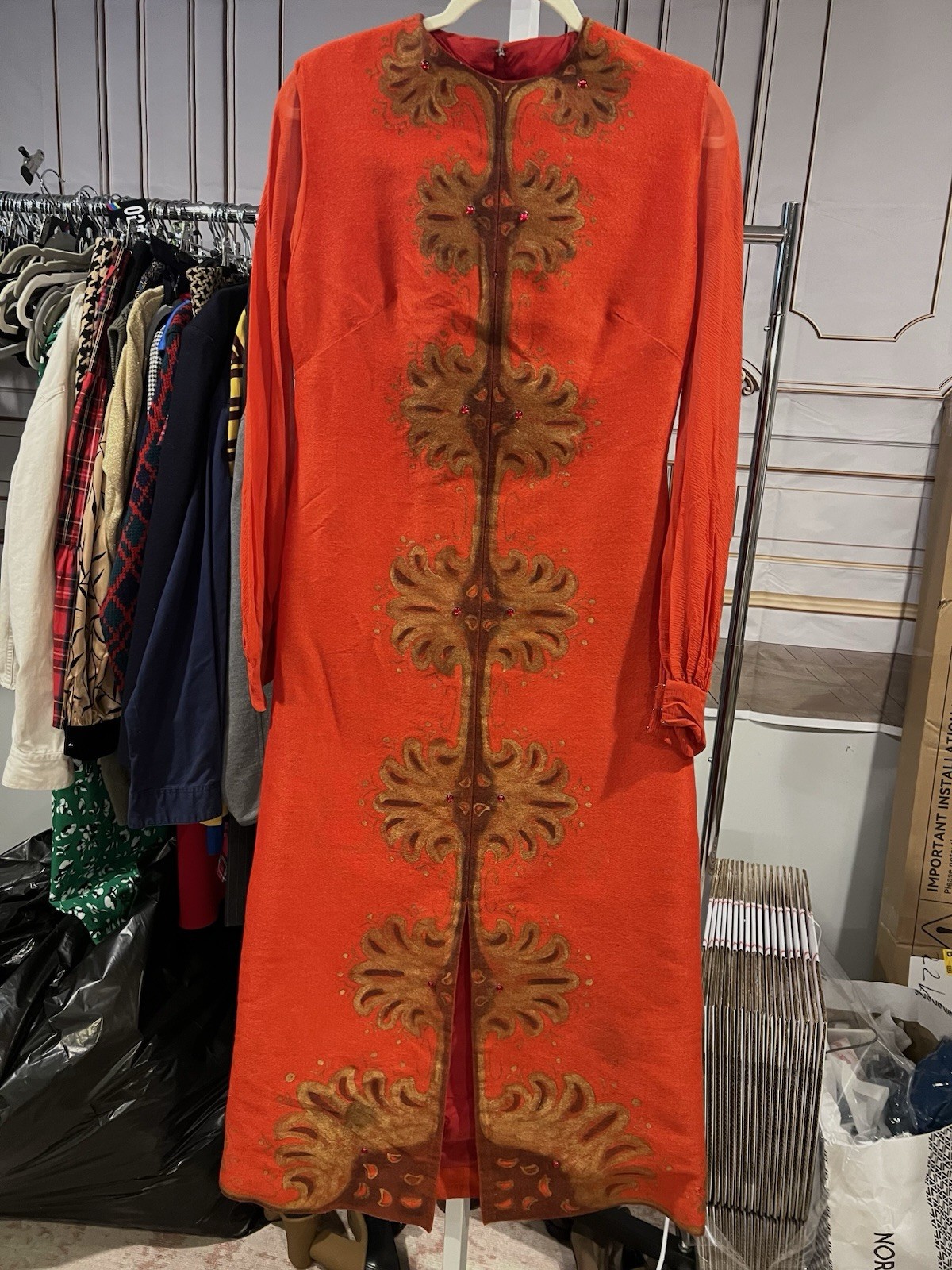 Nikos And Takis Vintage Handmade Greece 70’s Long Handpainted Jeweled Red gown
