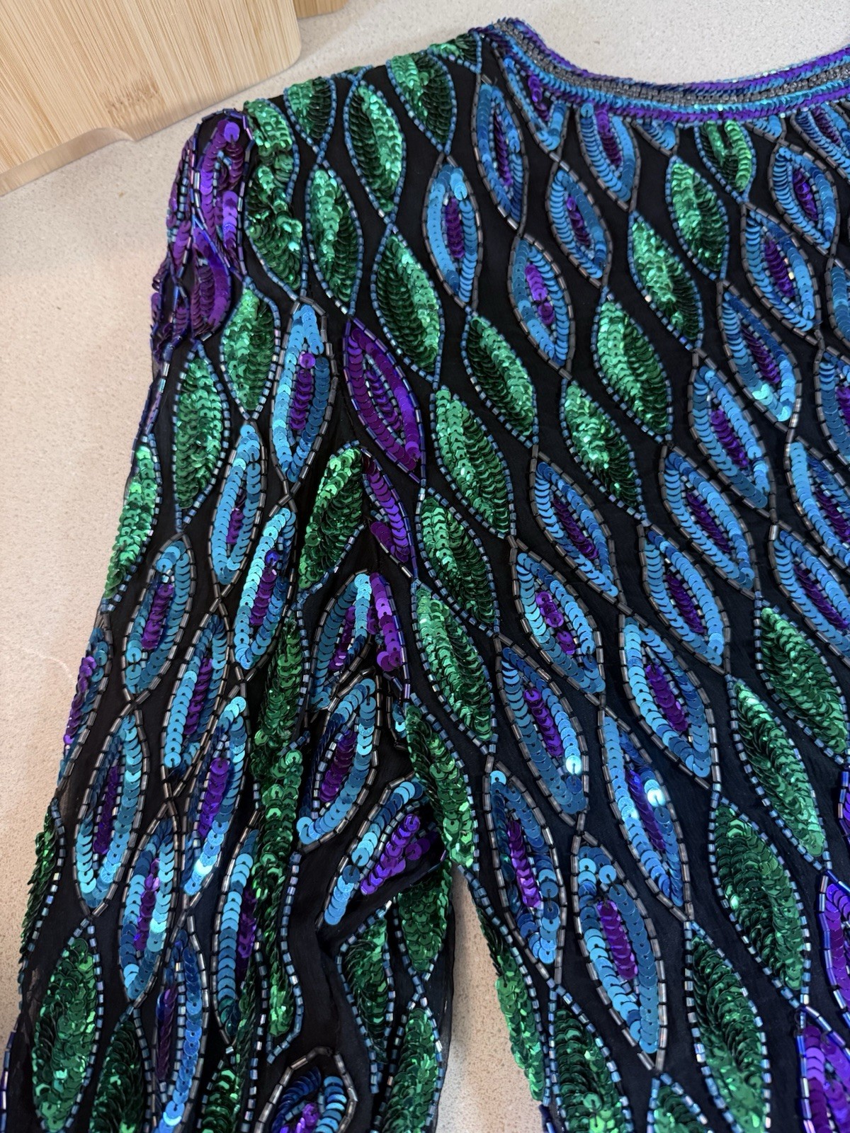 vtg 1980s Laurence Kazar New York sequin and beaded evening cardigan jacket Lg