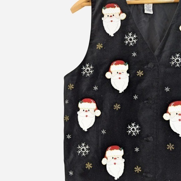 Vintage 90s Westbound Santa Applique Snowflake Holiday Vest Black Medium