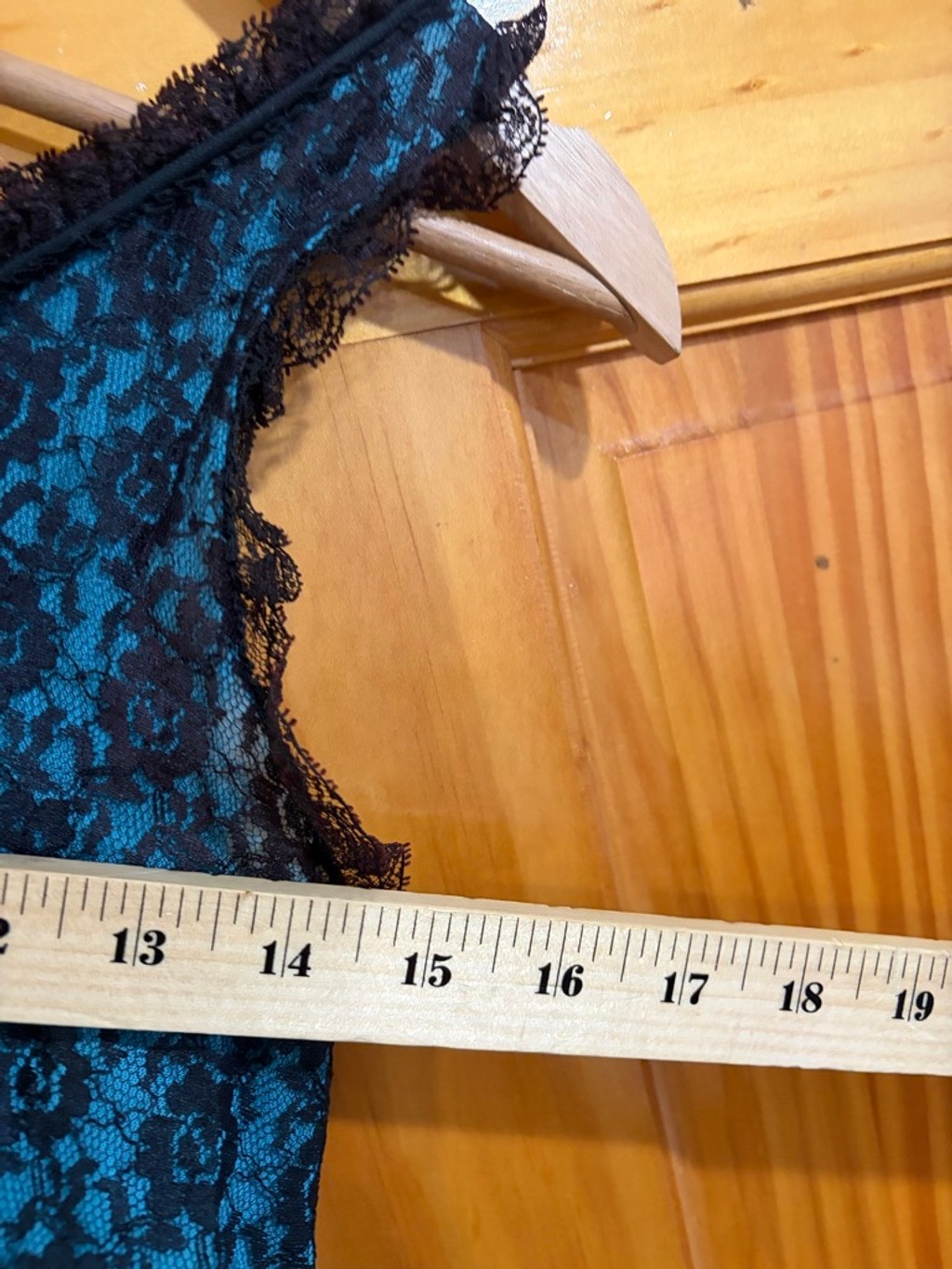Vintage Union Made Teal Black Lace Sheer Babydoll Nightgown 90s Lingerie Small