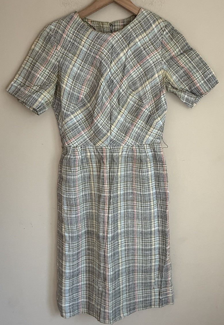 Vintage Dress Sheath Jeanne Durrell 60s 70s Sheath Plaid Womens Size 2 2P