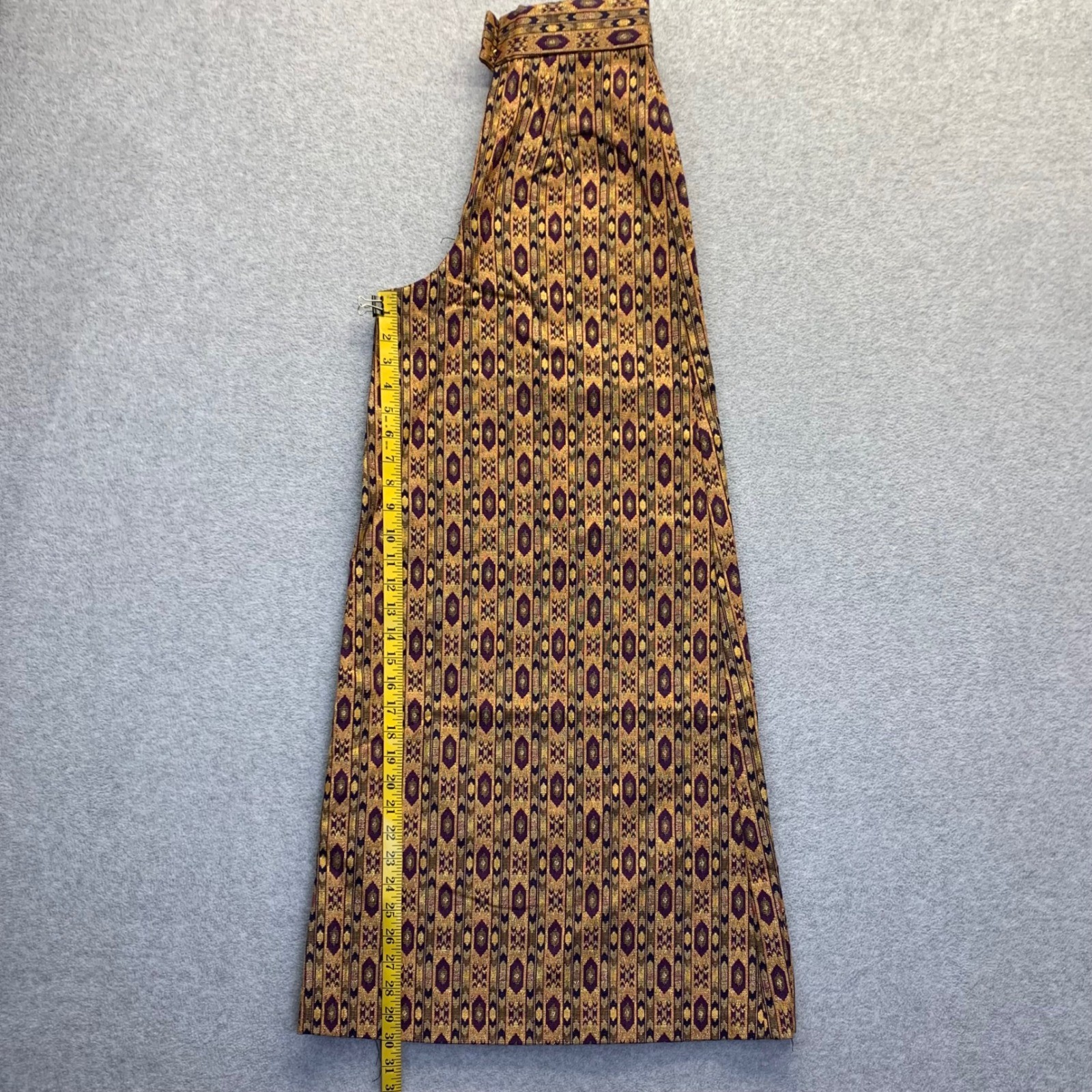 Vintage BSAC ILGWU Wide Leg Palazzo Pants Purple Gold Metallic Ikat Print Sz 10