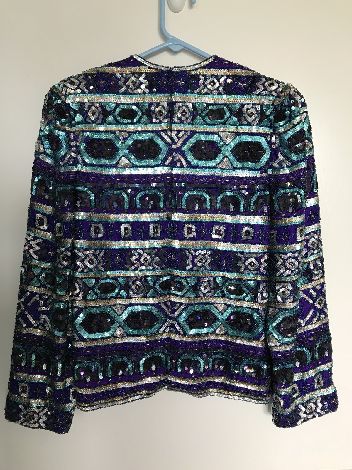 Sequin Disco Jacket Boho Tribal Graphic Pattern Vintage 80s 90s Glam Disco