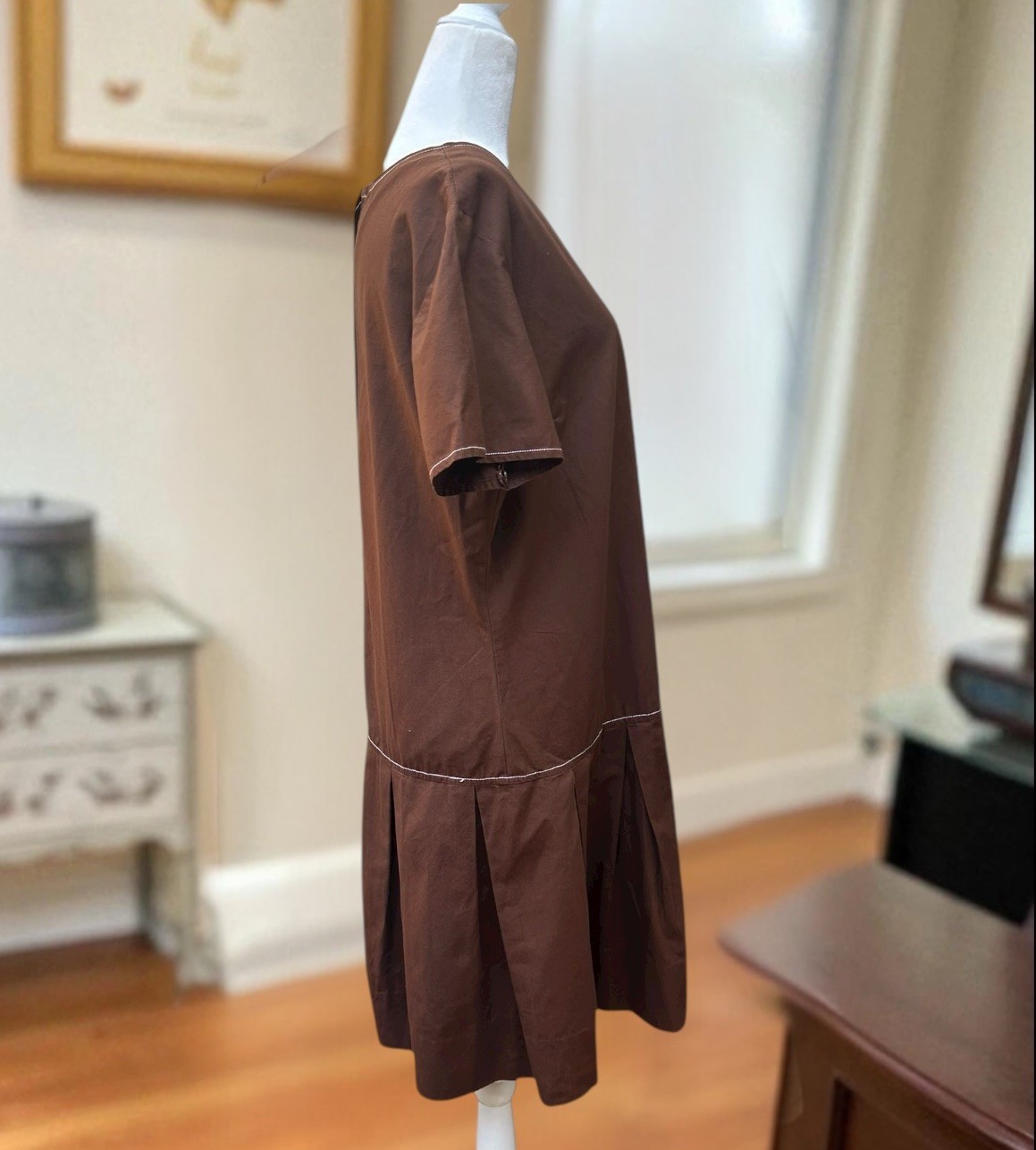 Vtg 80s does 1920s Dress Chocolate Art Deco Fleur-de-lis French Royal Sz 38 W