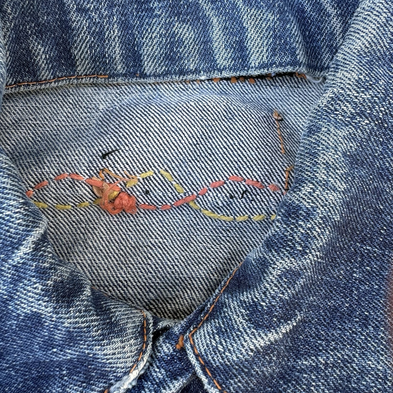 Vintage 1970s Levi’s Big E Denim Trucker Jacket Type 3 Embroidered Hippie Biker