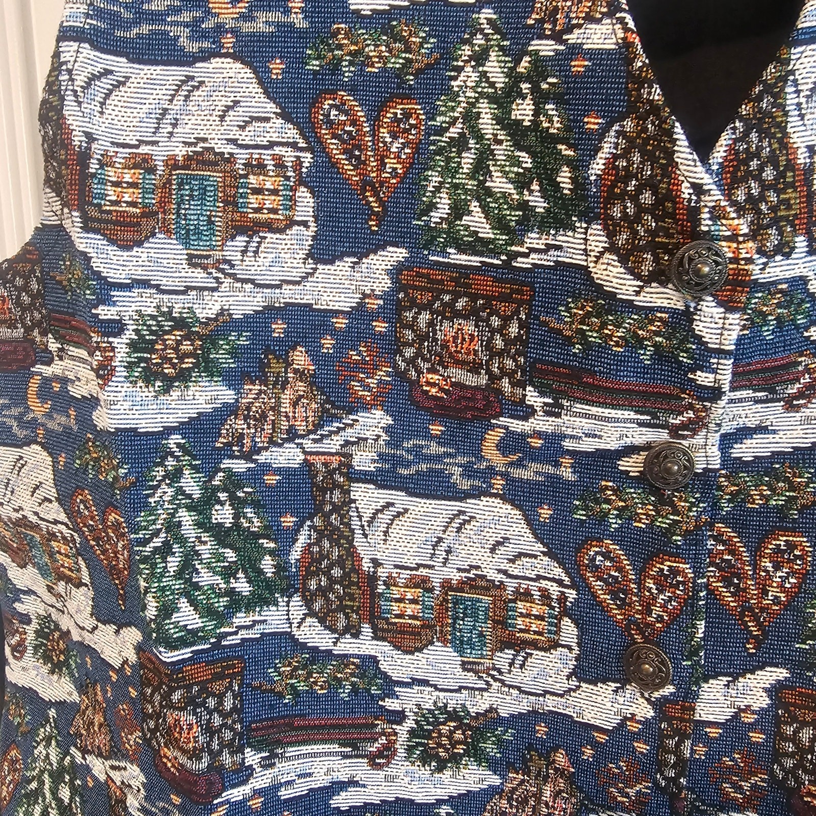 Vintage Bobby Brooks Vest Women Lg Black Winter Snow Tapestry Y2K Granny Boho