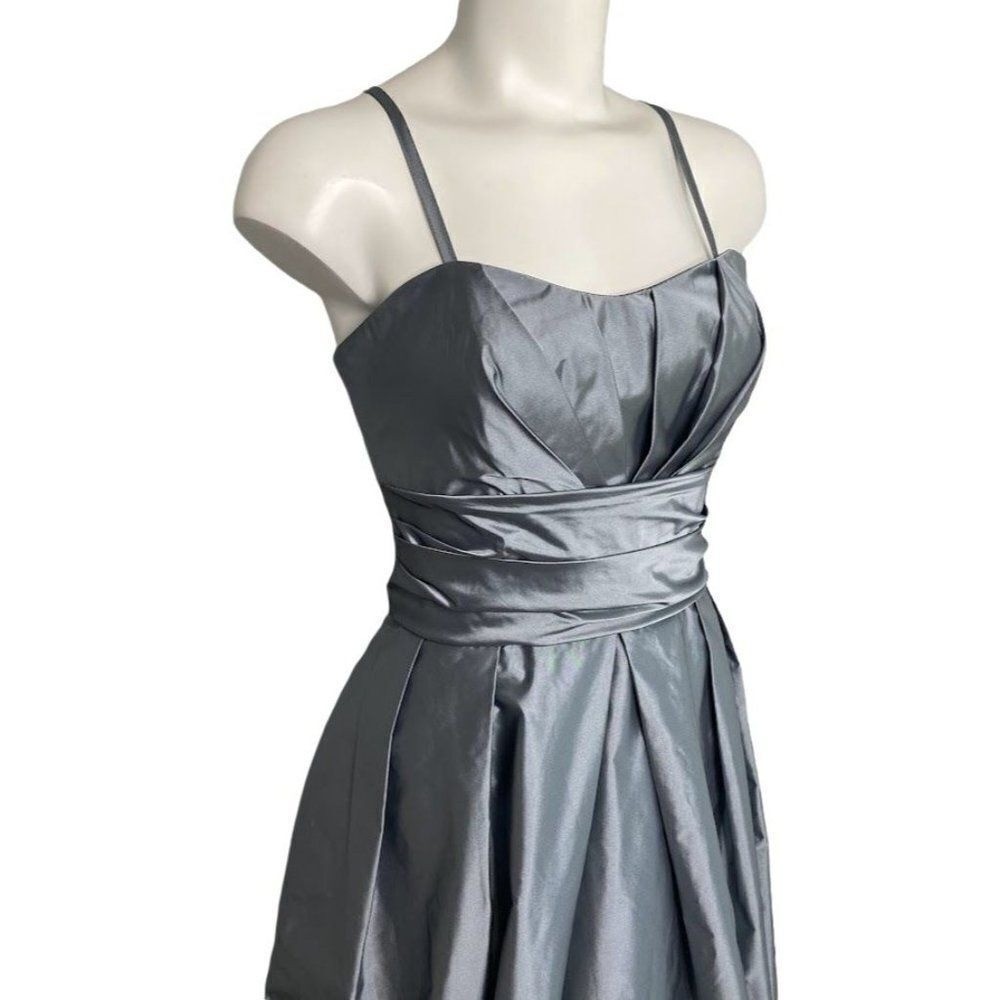 Watters & Watters Strapless Gunmetal Silver Gray Taffeta Ruched Dress sz 8