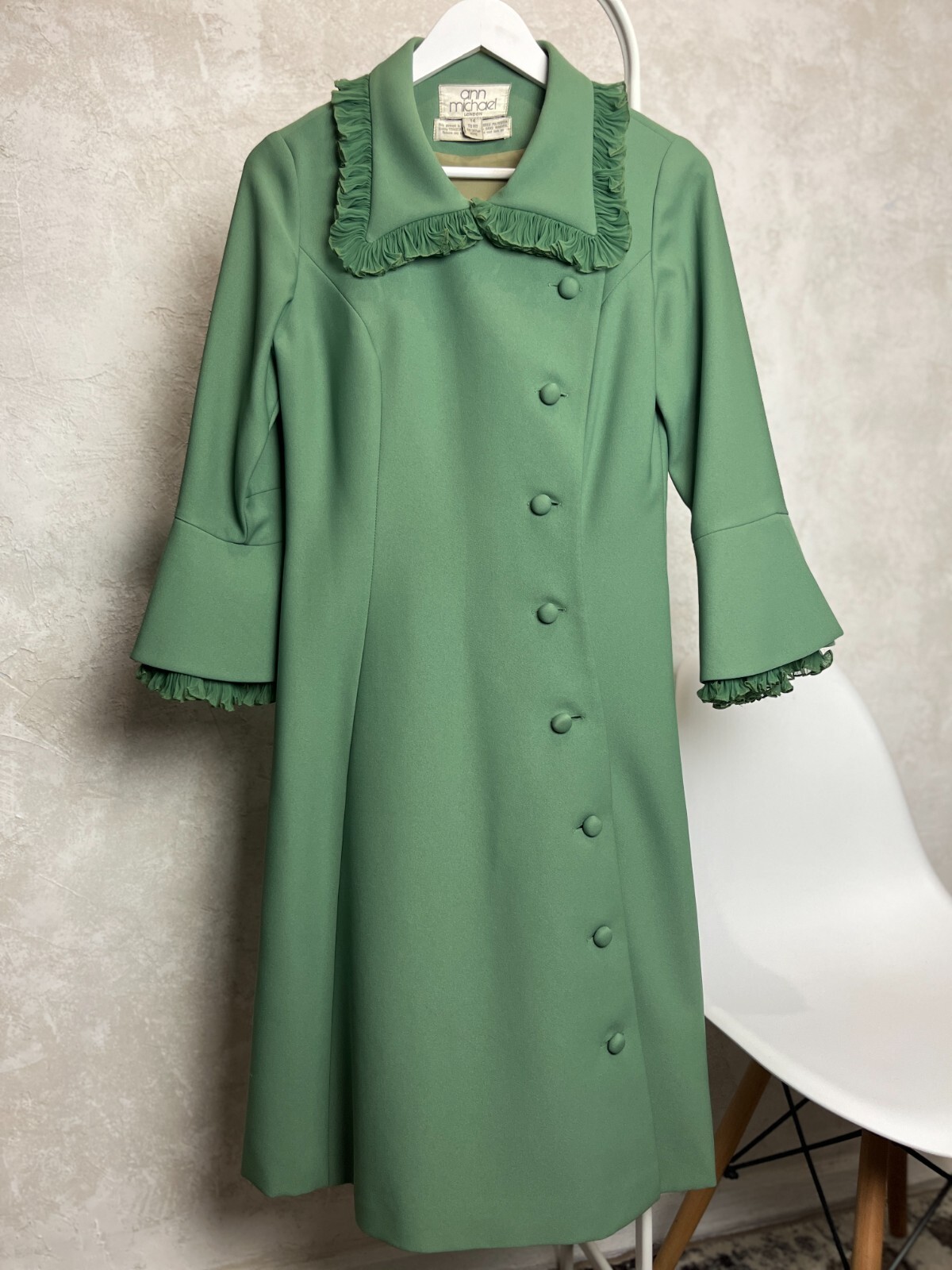 Vintage 60s/70s Ann Michael London Designer Dress Green size UK 14 US 12 M