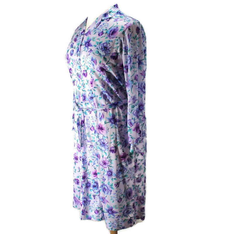 Nancy Frock Wear Anywhere Dress Womens 16 1/2 Purple Floral Long Sleeve Vintage