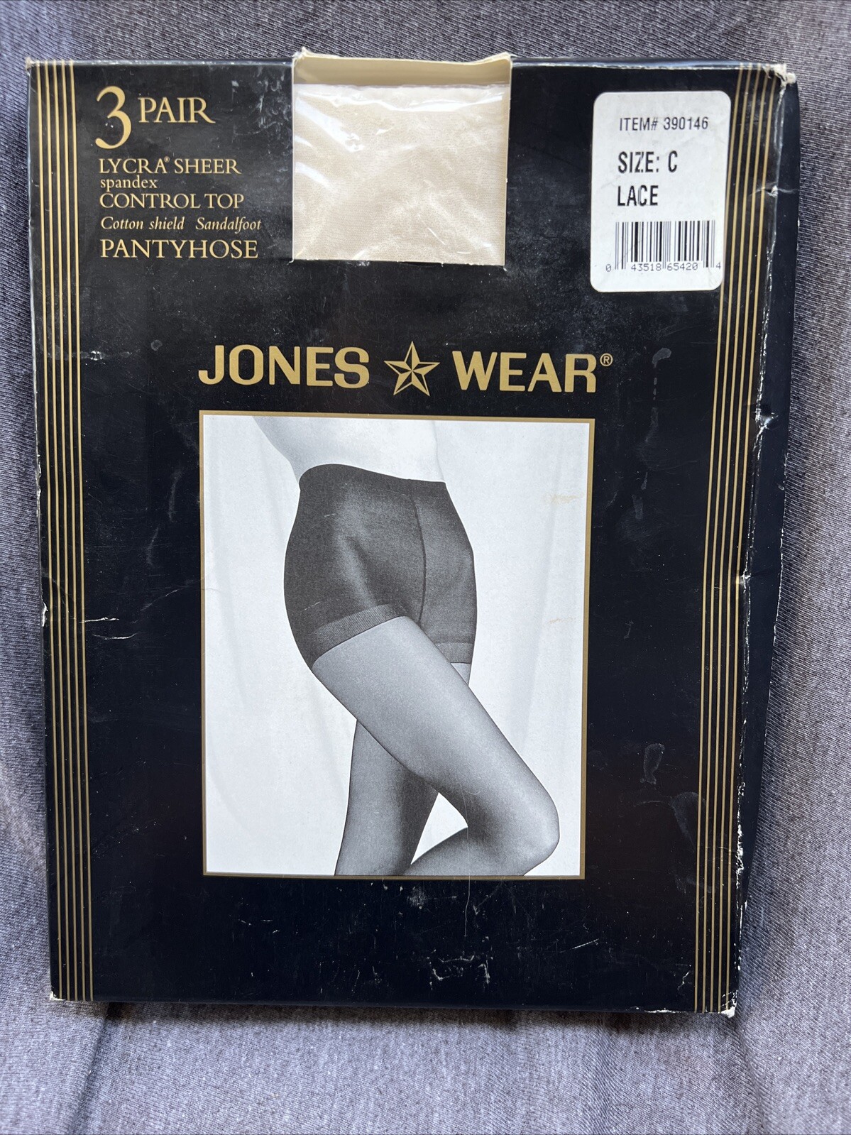 NOS 3 Pair Jones Wear Pantyhose Sz C Lace Lycra Sheer Control Top Hosiery