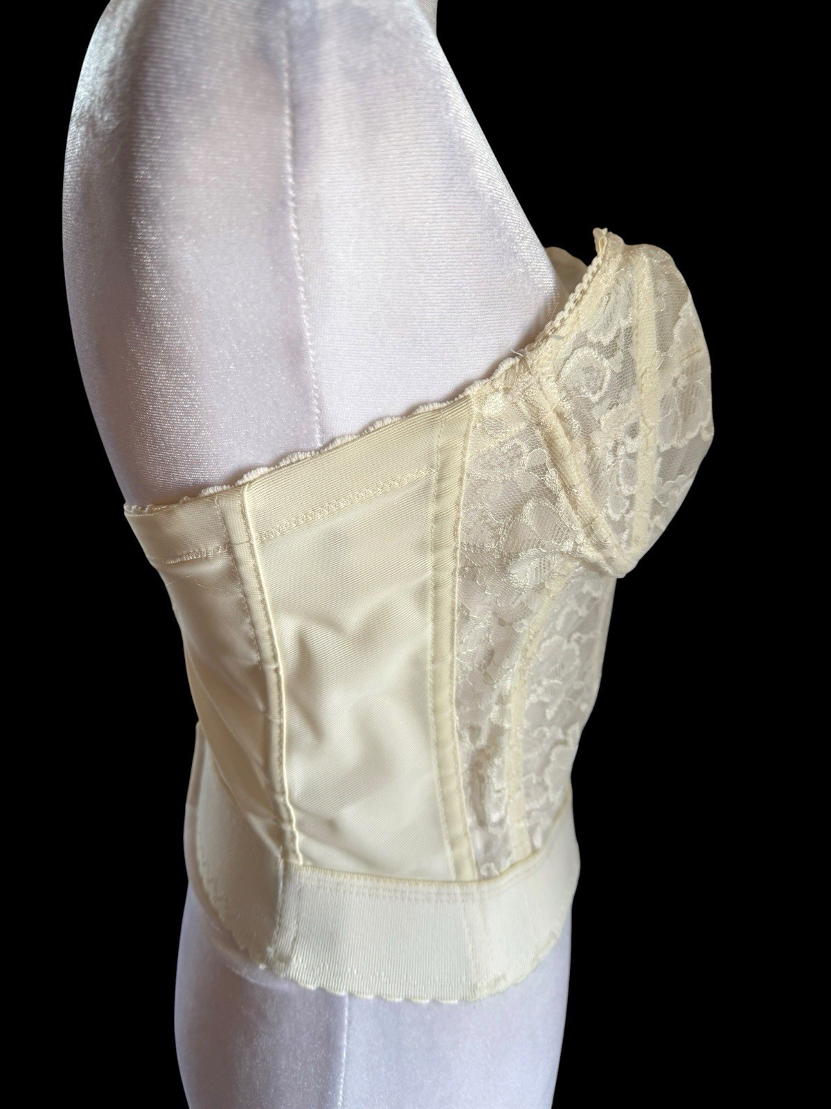 Goddess Long Line Bustier Ivory Bra Corset Cincher 34B Boned Pin Up Lingerie