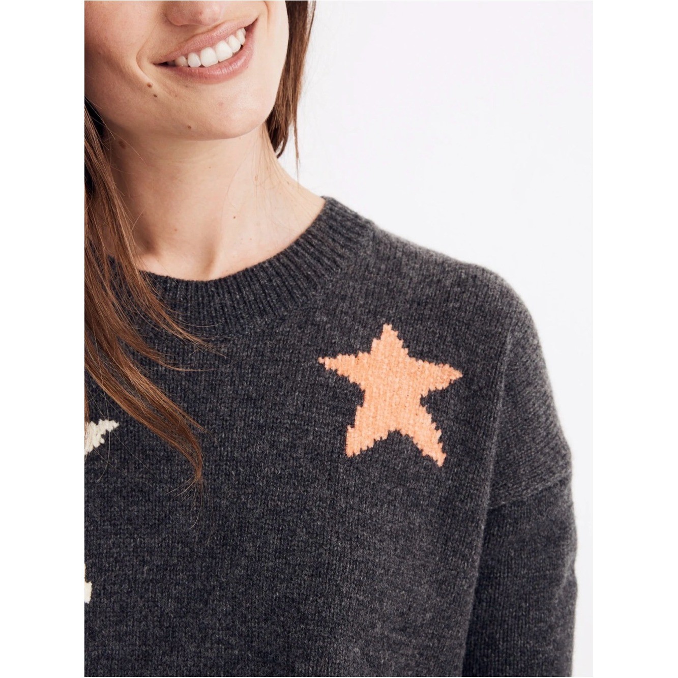 Madewell Starry Night Pullover Sweater Heather Gray Colored Stars Size Medium