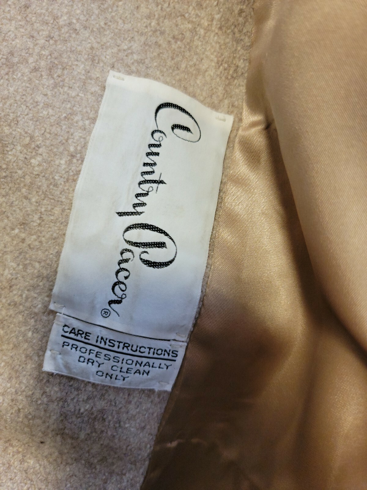 Vtg Country Pacer Wool Long Belted Shearling Fur Collar Women’s Coat Sz L