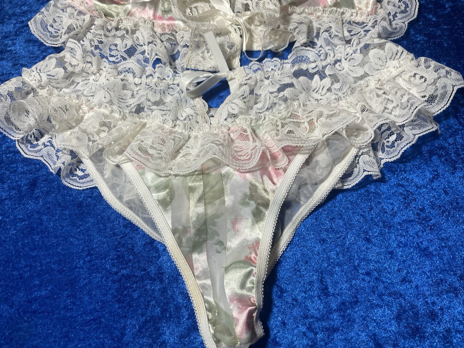 Vintage Jessica Intimates Lingerie Set Frilly Lace Camisole Panties Mesh Sissy