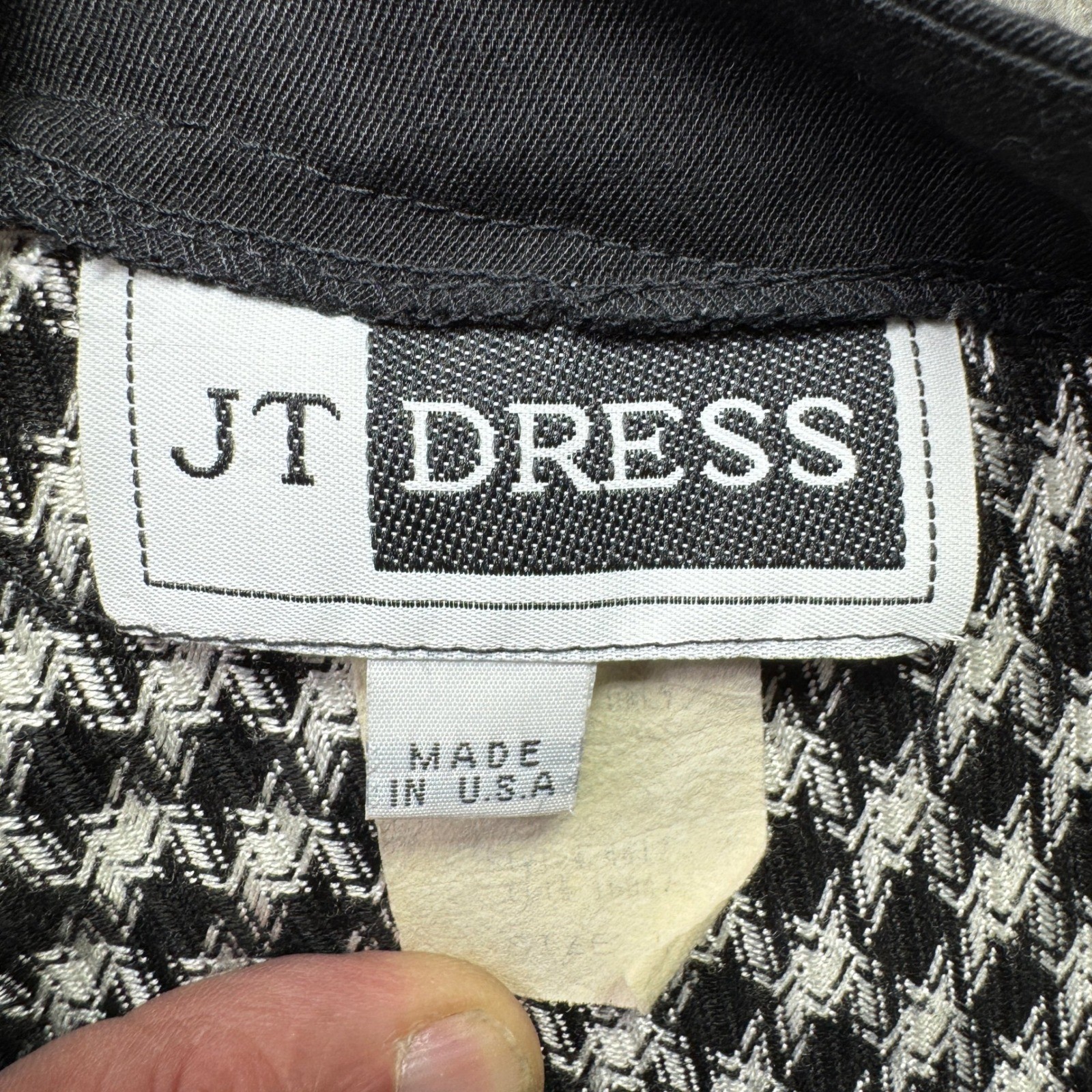 Vintage 80s JT Dress Jacket Women 10 Black Houndstooth Rayon Button Made USA