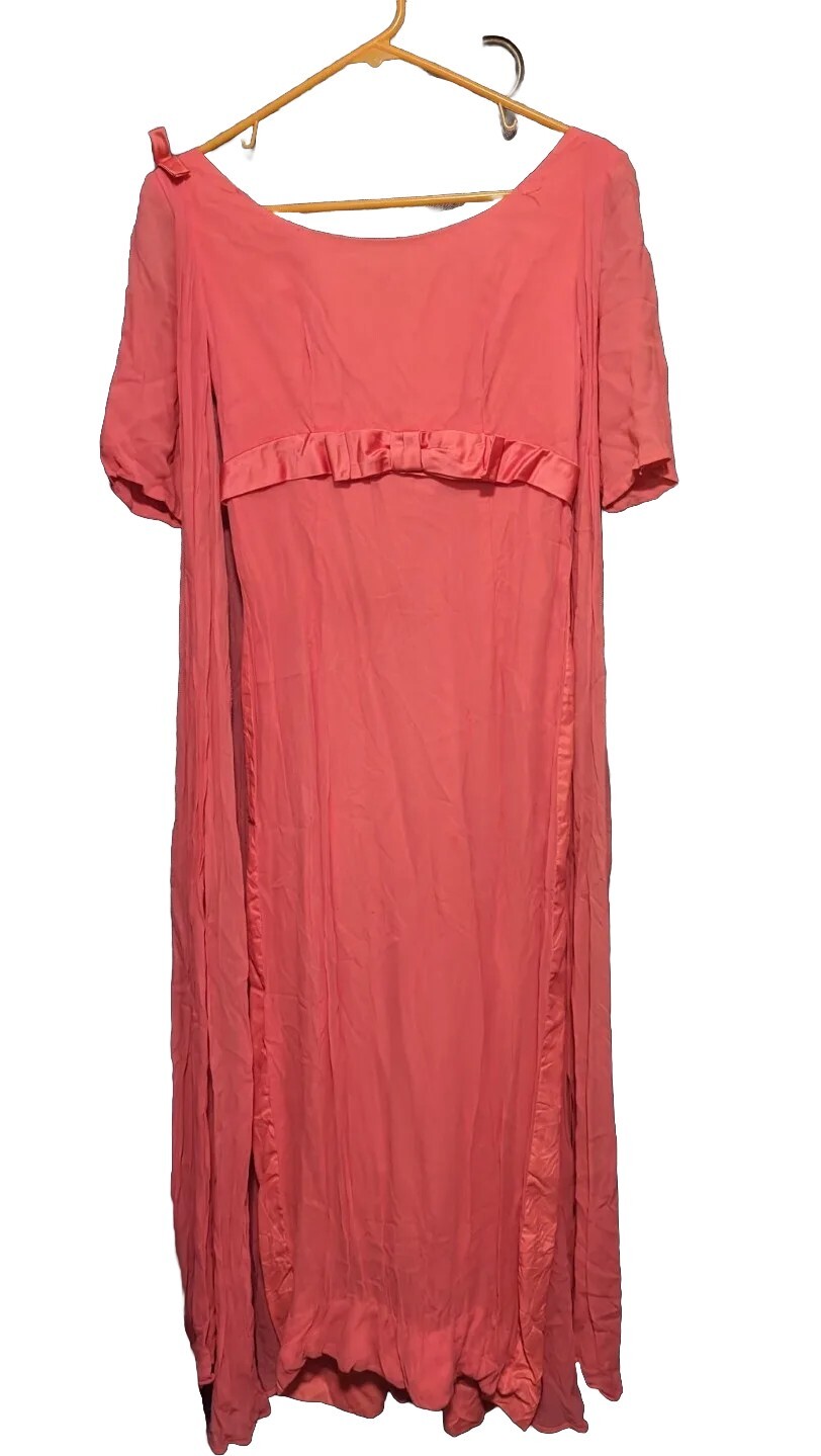 Vintage 50s 60s Coral Pink Gown Chiffon