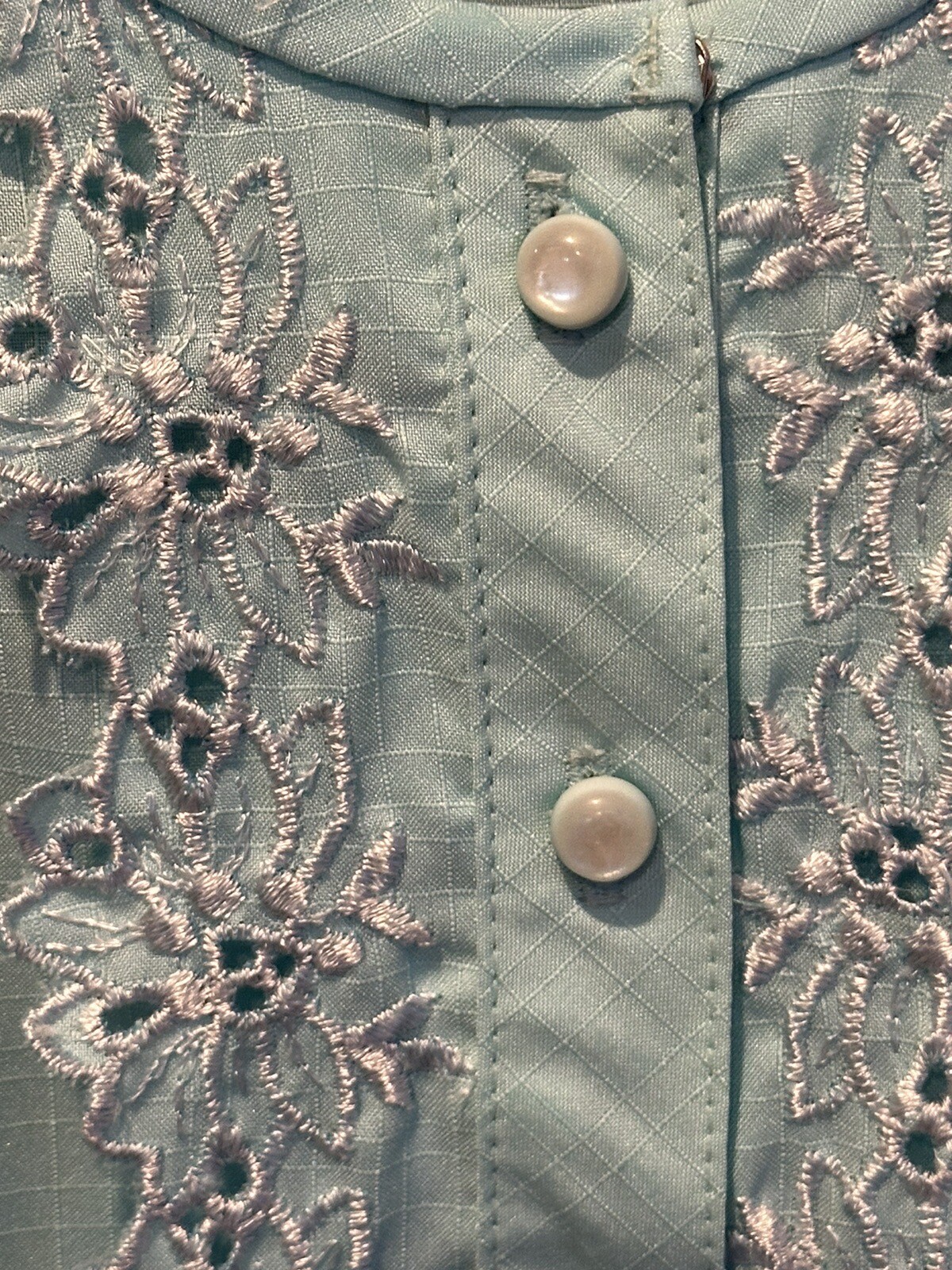 Vintage Shirt Dress Size 10 The Jones Girl Blue Flower Lace Embroidered Small